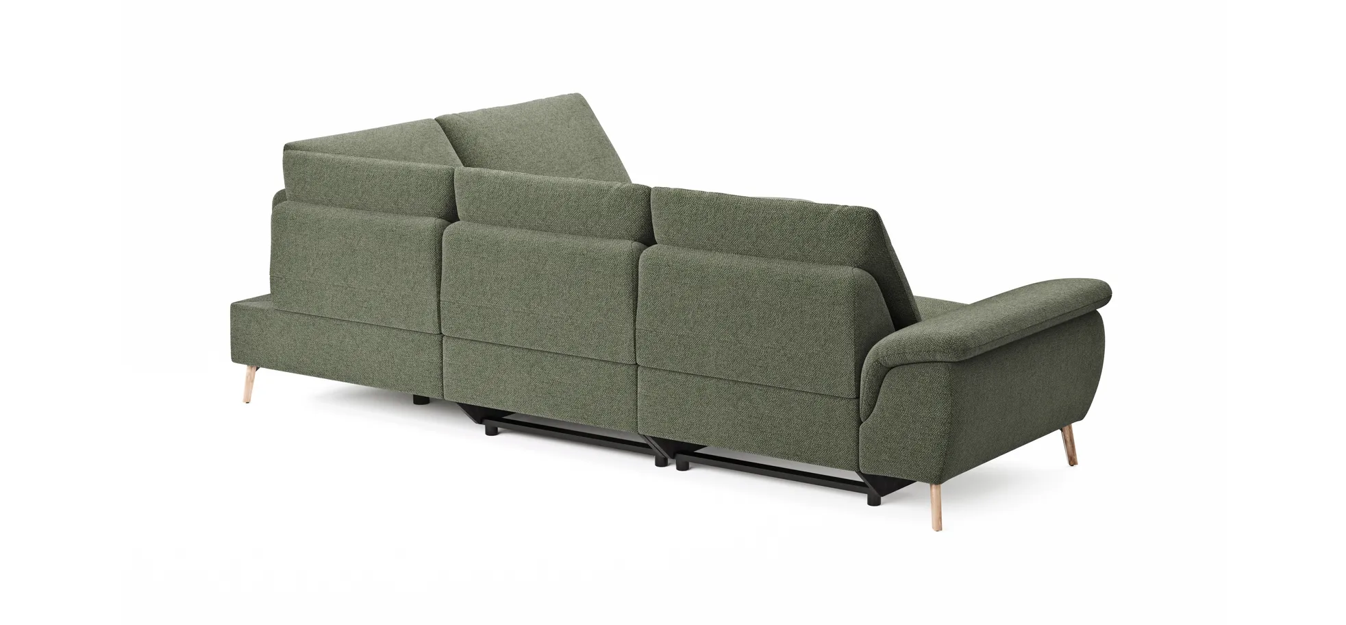 Ecksofa Gotera - 1,5-Sitzer med. + 1,5-Sitzer med. links mit Ecke und Abschlussteil rechts inkl. Rückenlehne verstellbar, Stoff, Olivgrün