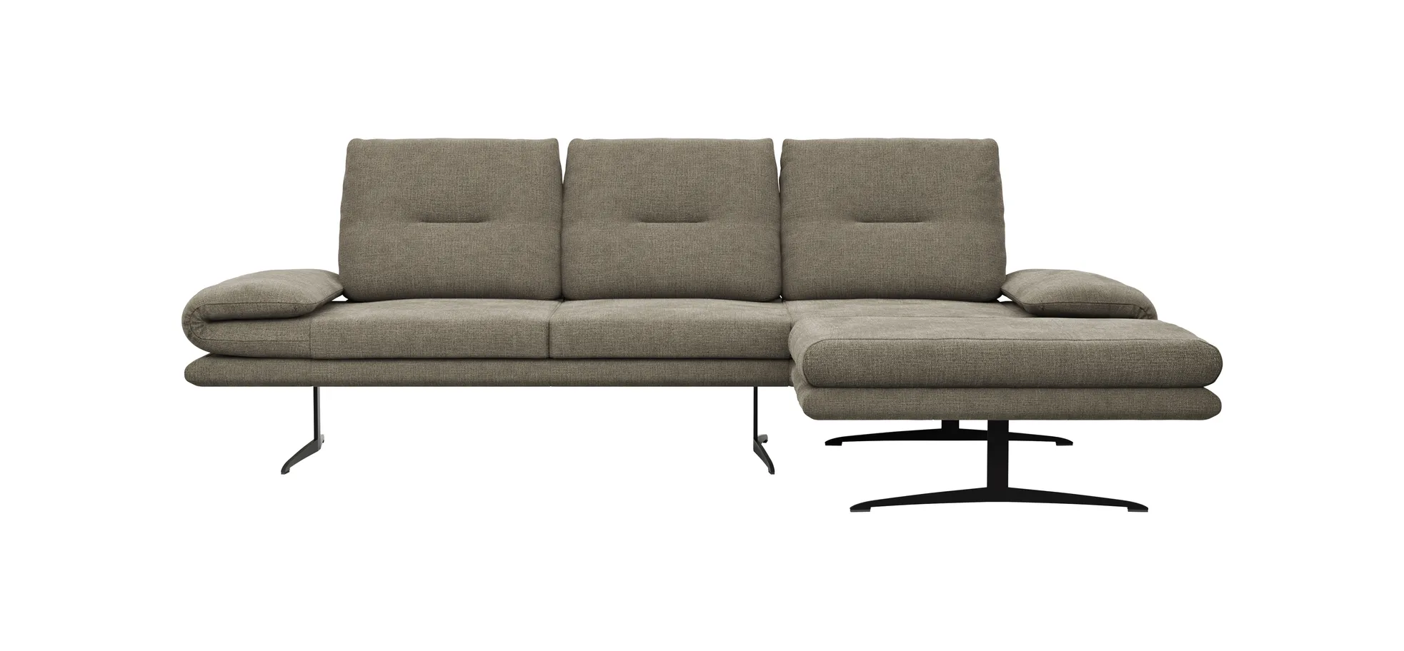 Ecksofa Lucero - 2-Sitzer mit Longchair rechts, Stoff, Olivgrün 135887