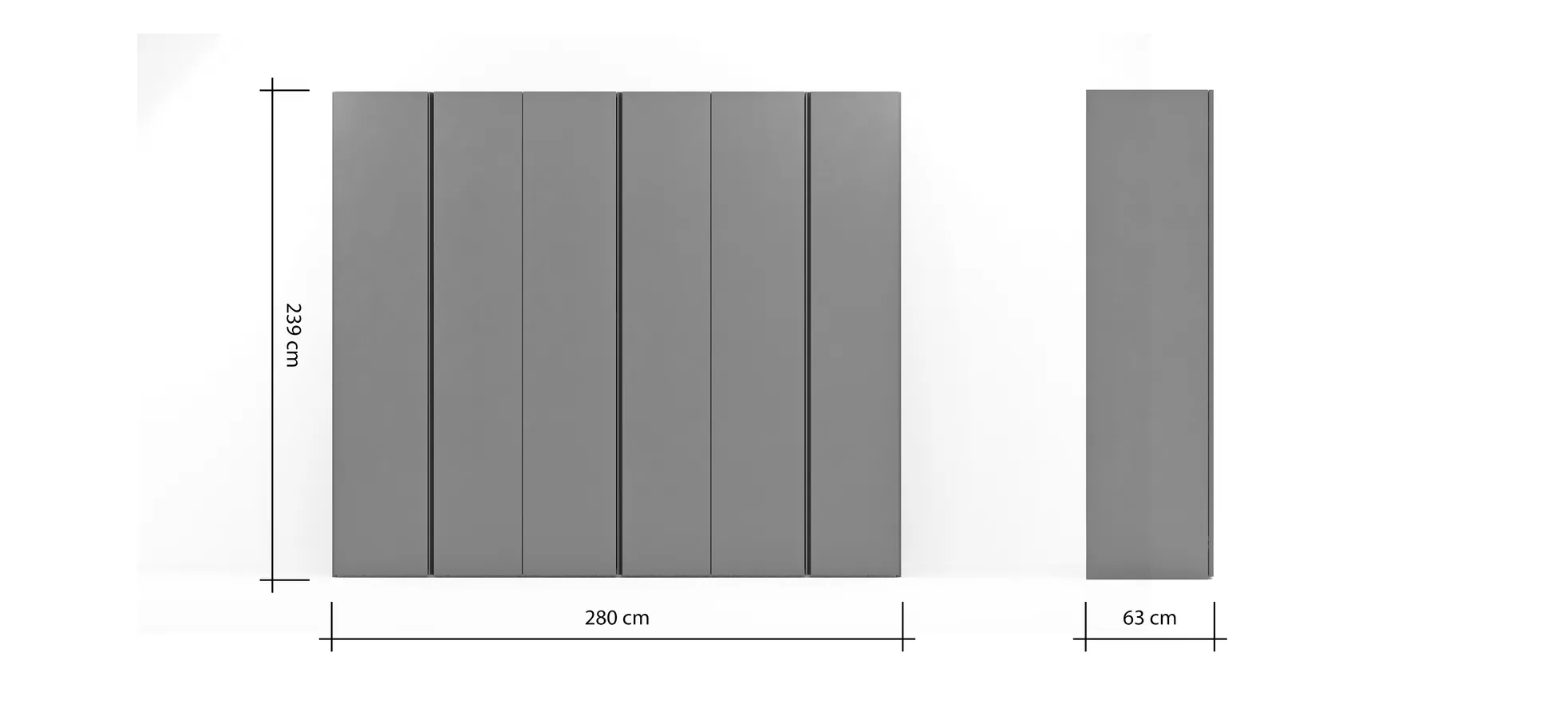 Drehtürenschrank Loretto - B ca. 280 cm, Melamin matt, Anthrazit