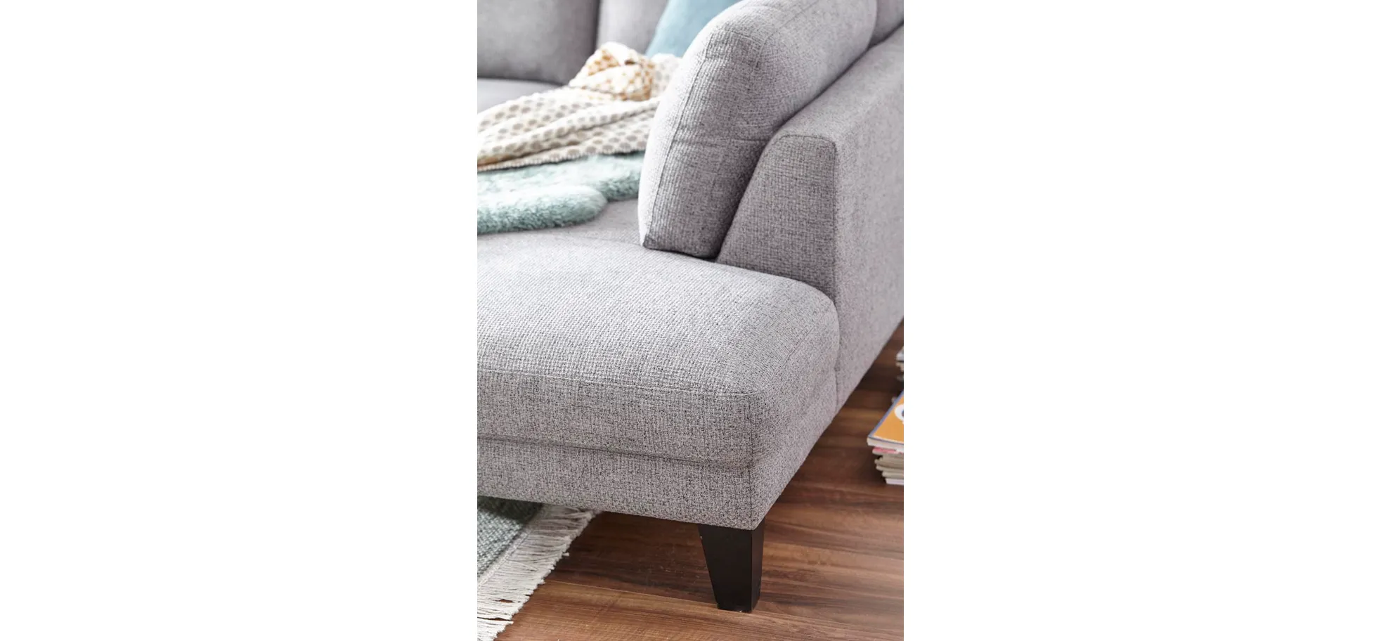 Ecksofa Oviedo - 2,5-Sitzer mit Ecke rechts, Stoff, Grau