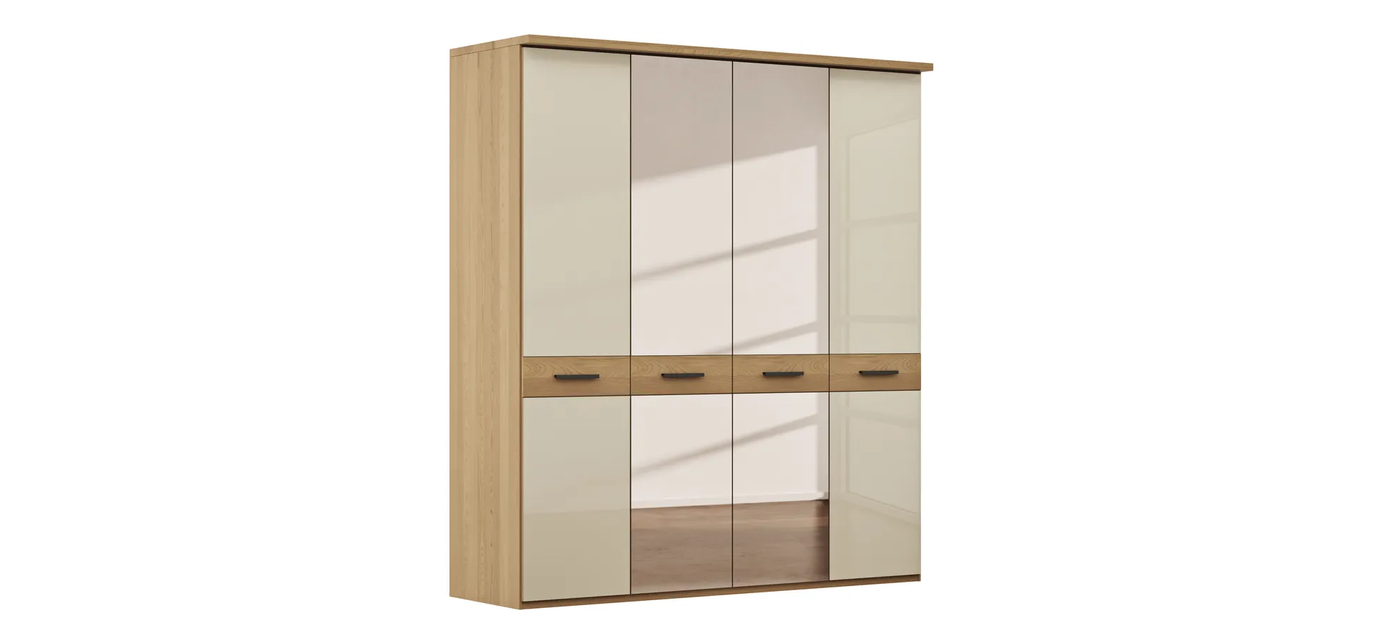 Drehtürenschrank Lenoso - B. ca. 200 cm, Glas Champagner, Spiegel 108610