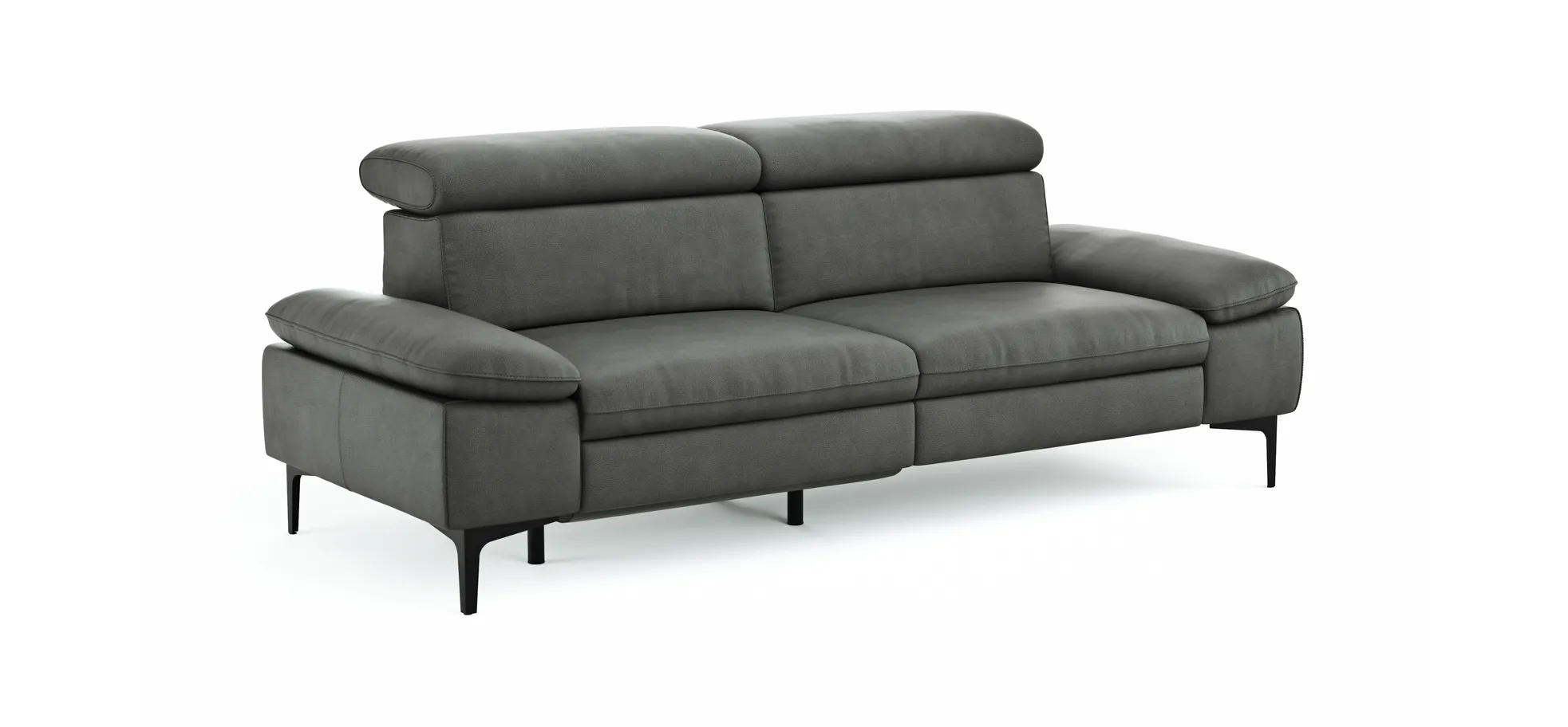 Sofa Felipa - 3-Sitzer inkl. Relaxfunktion (motorisch) und Kopfteil verstellbar, Leder, Grau