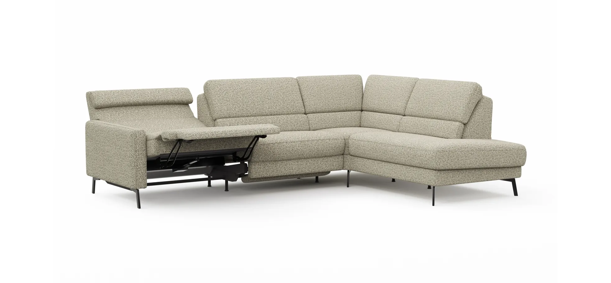 Ecksofa Valera - 3-Sitzer mit Ecke rechts inkl. Rückenlehne verstellbar und Relaxfunktion motorisch, Stoff, Limone