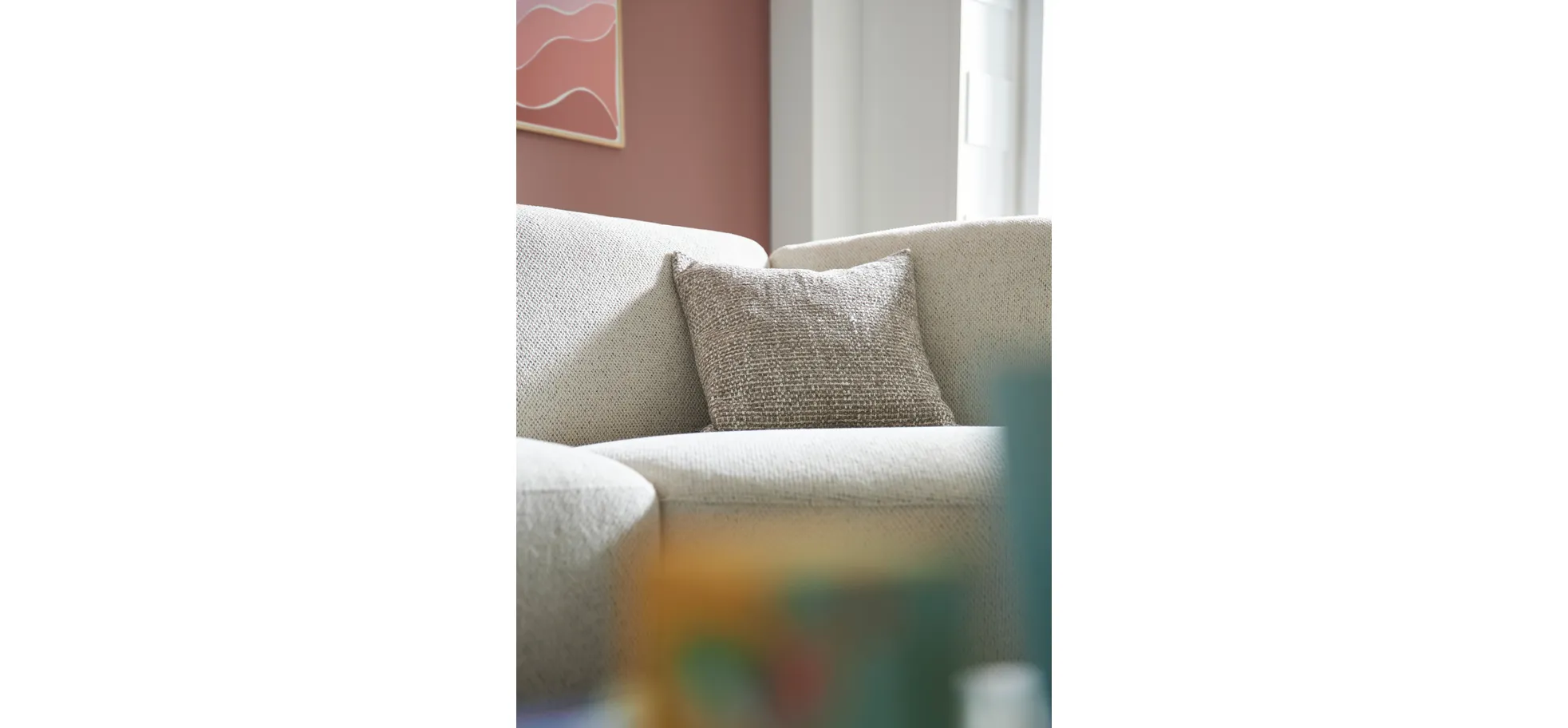 Ecksofa Leona - 2,5-Sitzer mit Ecke rechts, Stoff, Creme