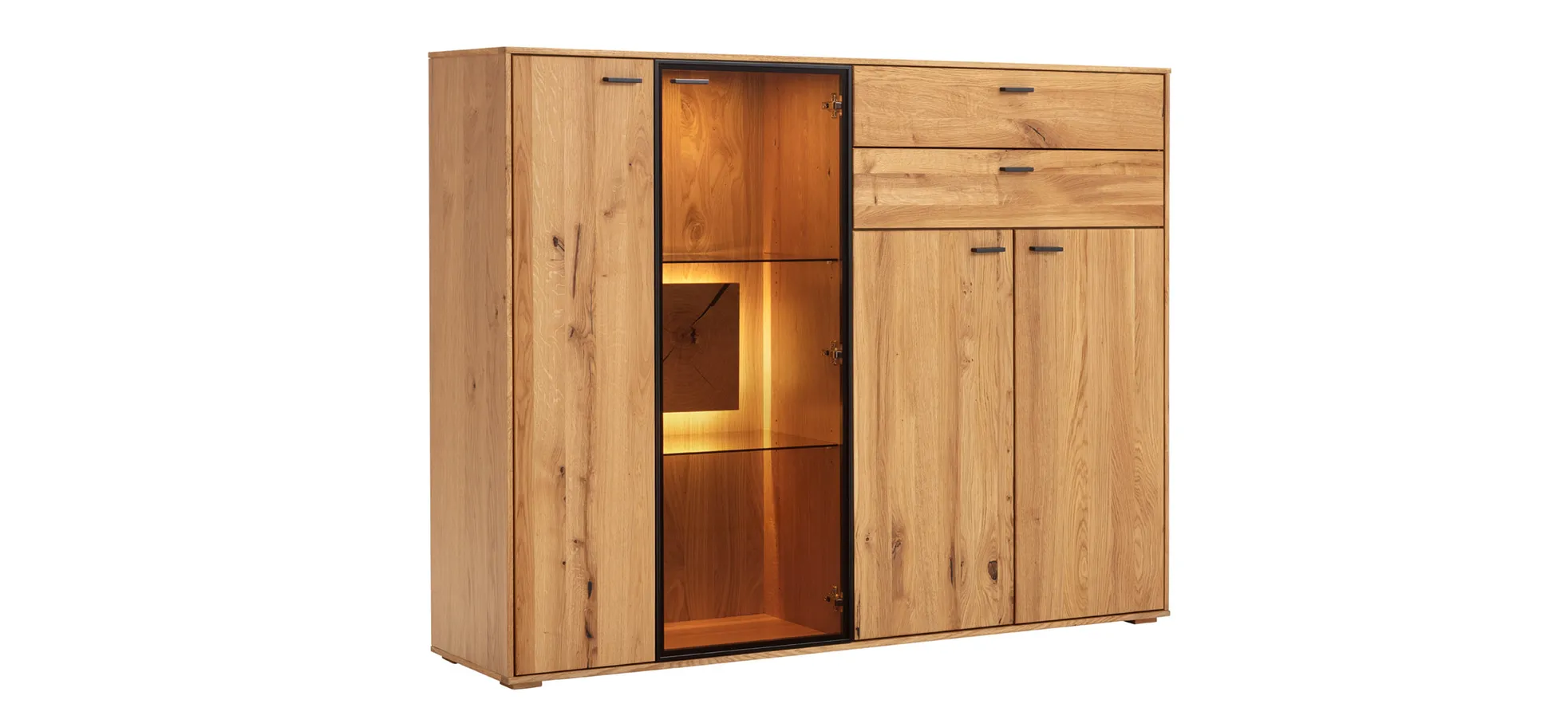 Highboard Fibra - inkl. Beleuchtung, Asteiche massiv geölt