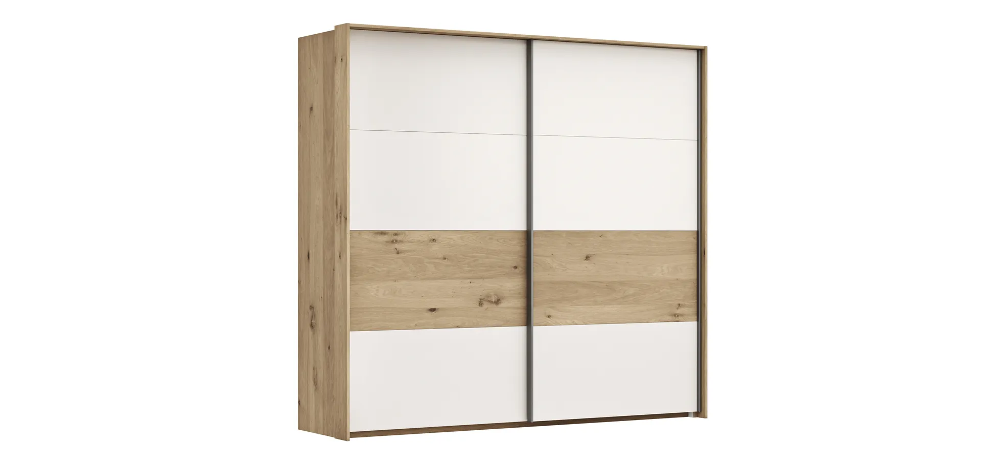 Schwebetürenschrank Viana - B ca. 218 cm, Furnier, Balkeneiche, Weiß 106162