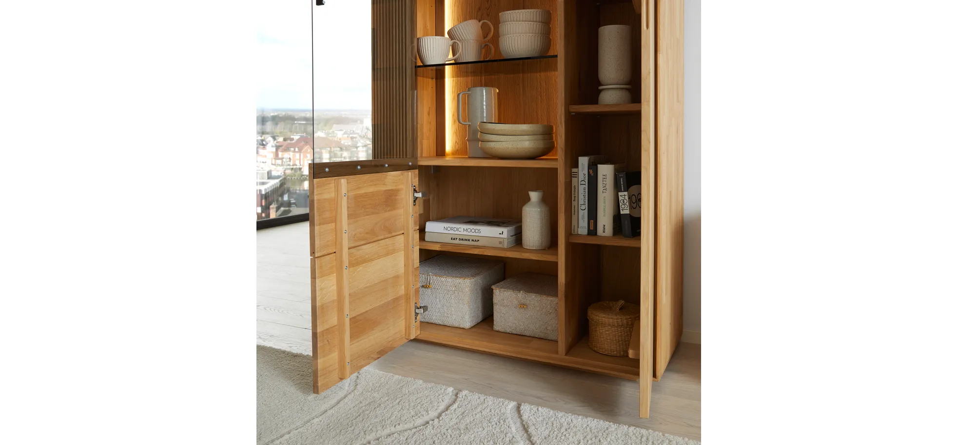 Vitrine Estana - inkl. Beleuchtung, Eiche massiv, legno