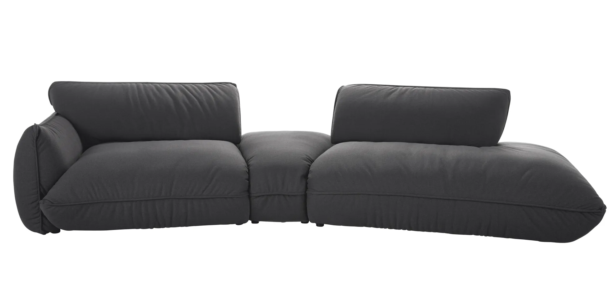 Trapezsofa Fluffy - 2-Sitzer mit Trapezelement und Abschlussteil inkl. Rückenlehne verstellbar, Stoff, Anthrazit 202331