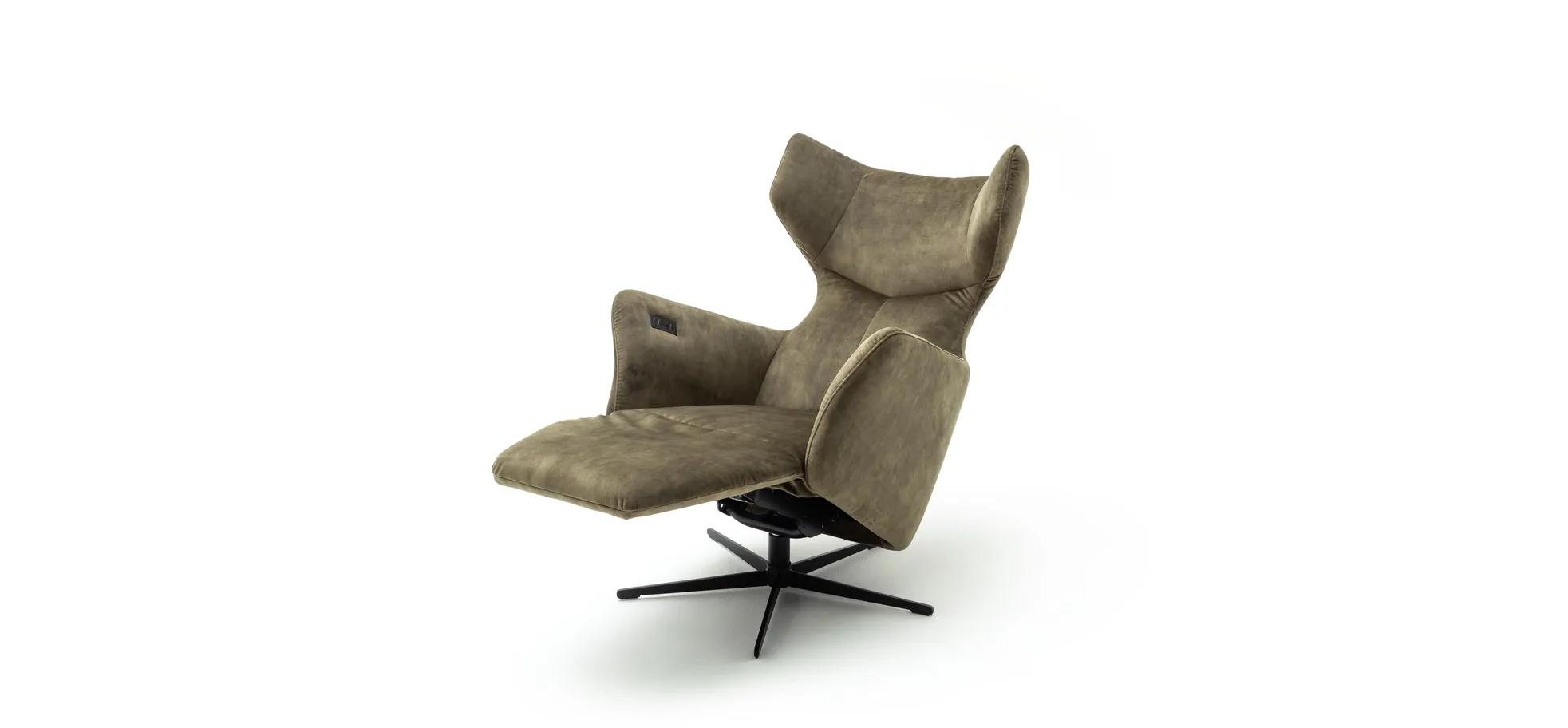 Sessel Noto Relax II - Rückenlehne und Fußteil verstellbar (motorisch), Velour, Schlammgrün