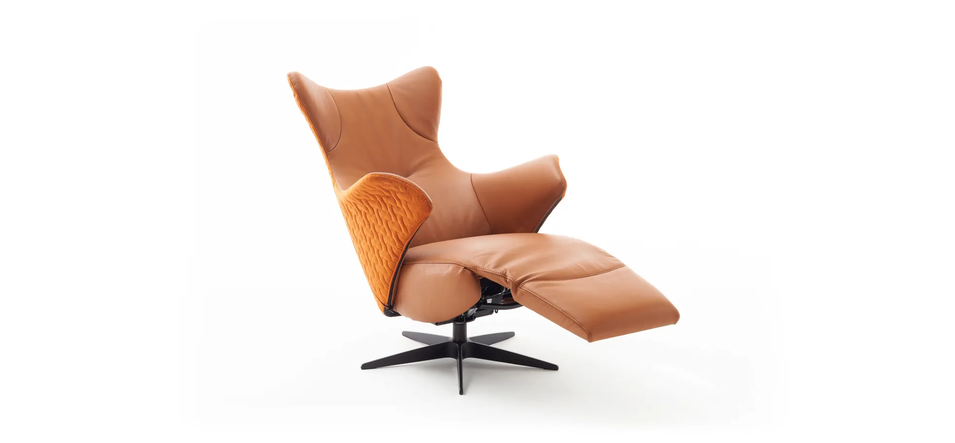 Relaxseessel Follina - Relaxfunktion (motorisch), Leder, Stoff, Cognac