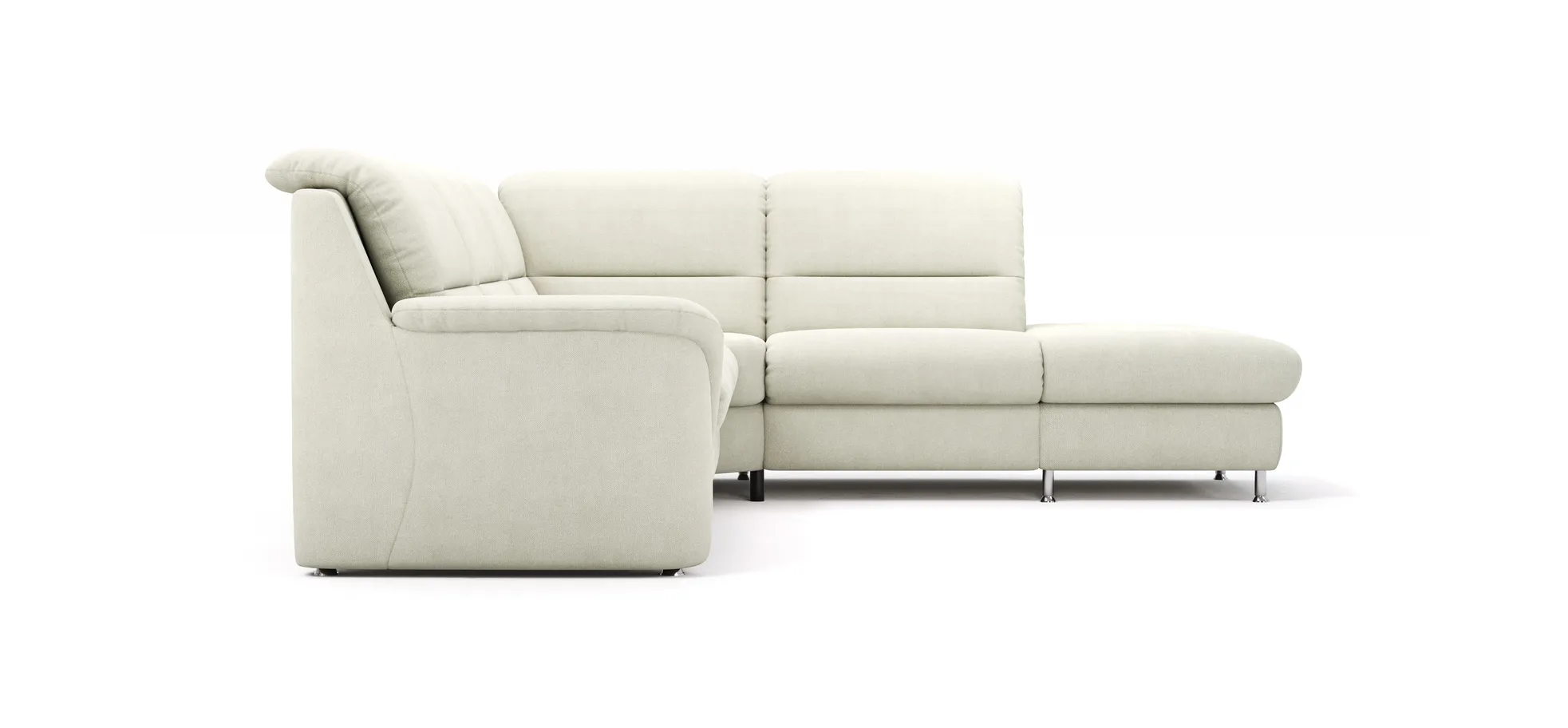 Ecksofa Cornella Plus - 2-Sitzer links mit Ecke und Abschlussteil rechts, Stoff, Creme