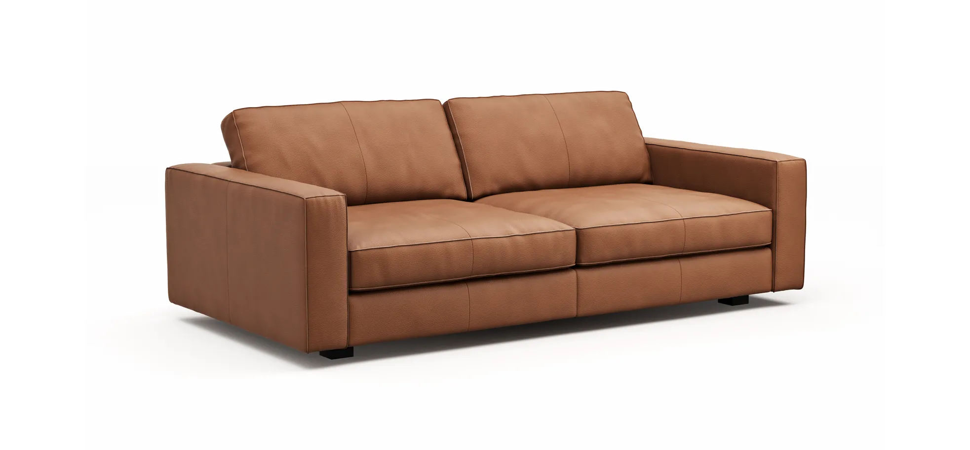 Sofa Aprino 2 - 3,5-Sitzer L, Dickleder, Cognac, Armlehne Block schmal
