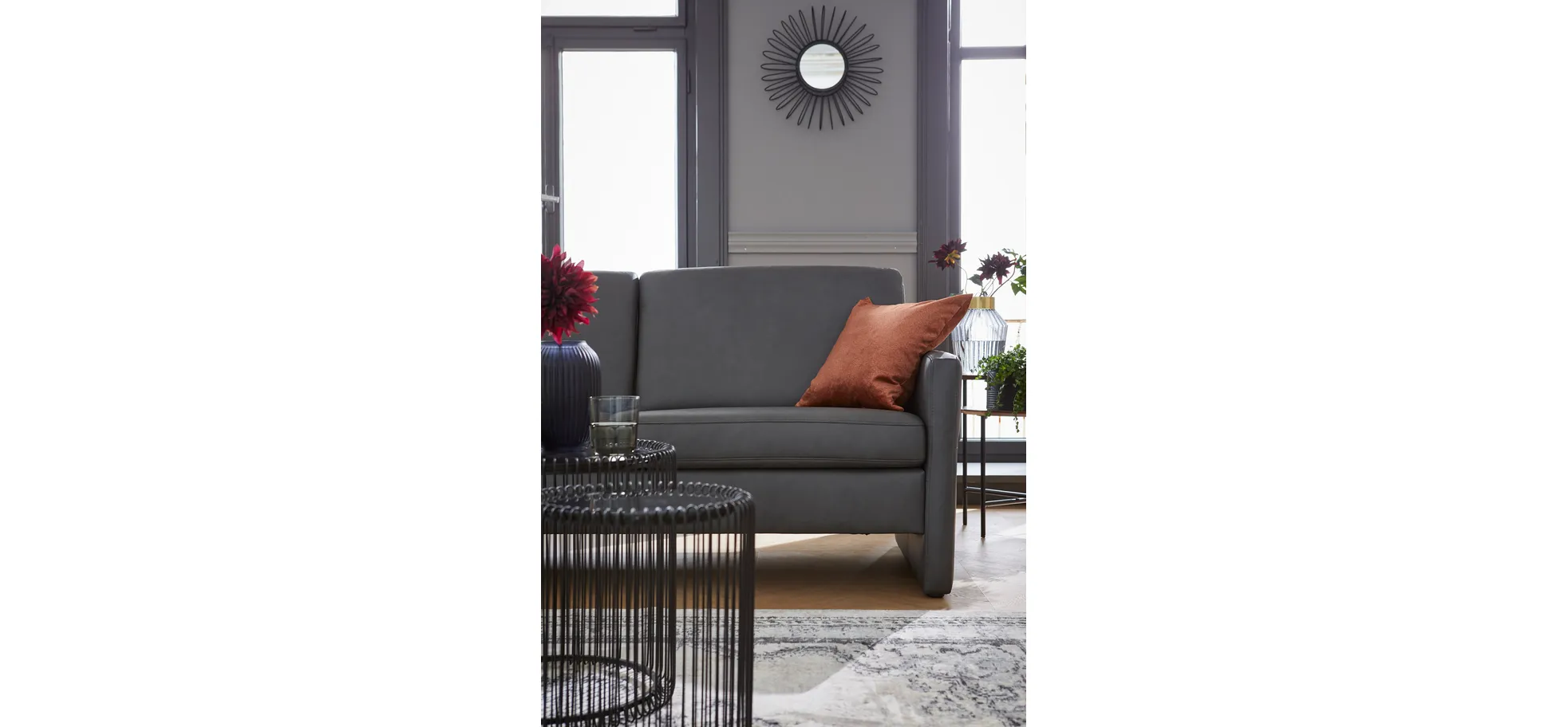 Sofa Arima - 2,5-Sitzer, Leder, Anthrazit