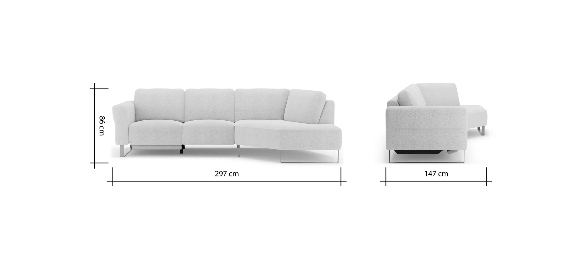 Ecksofa Leona - 2,5-Sitzer mit Ecke rechts inkl. Relaxfunktion motorisch, Stoff, Creme 