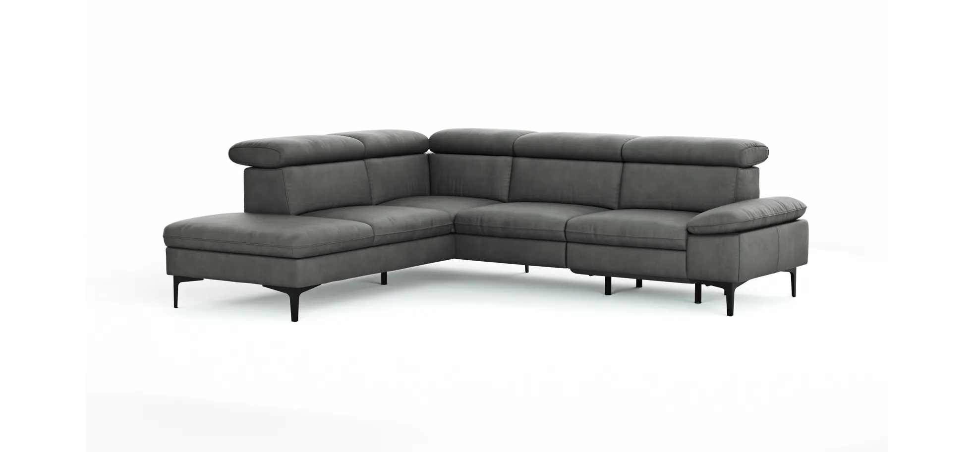 Ecksofa Felipa - Ecke links mit 2,5-Sitzer inkl. Armlehne verstellbar und Rückenlehne/Sitztiefe verstellbar (motorisch), Leder, Grau