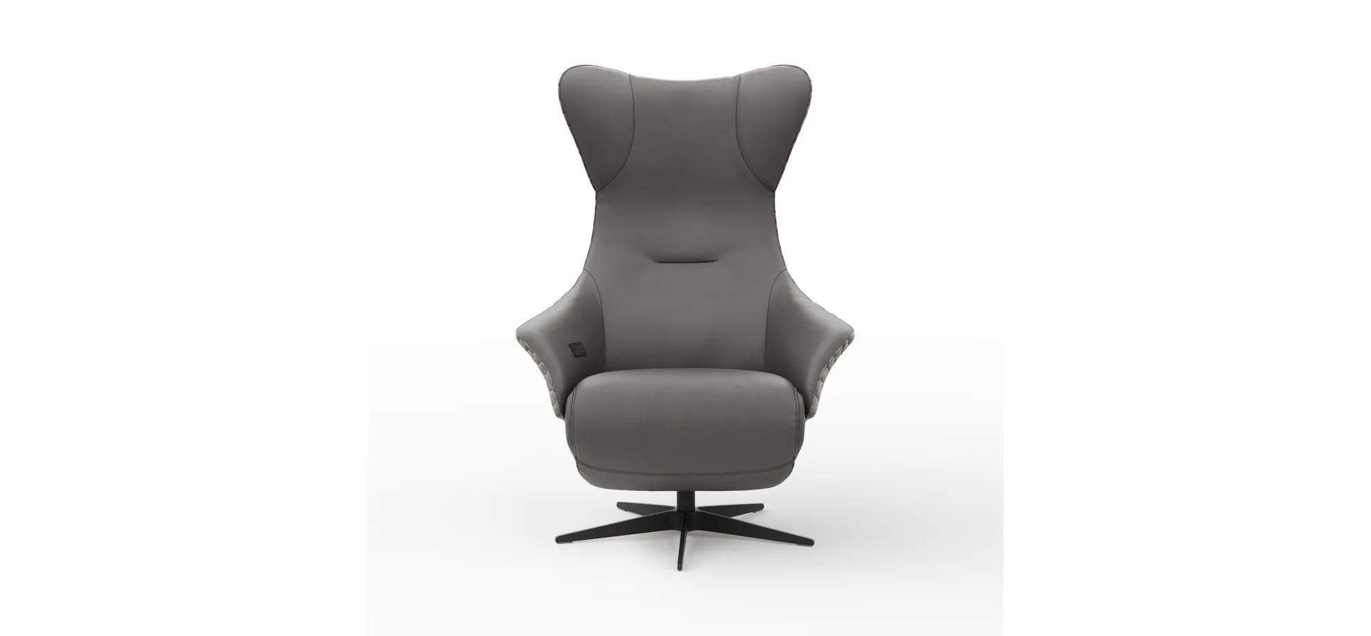 Relaxsessel Follina - Relaxfunktion (motorisch), Leder, Stoff, Grau