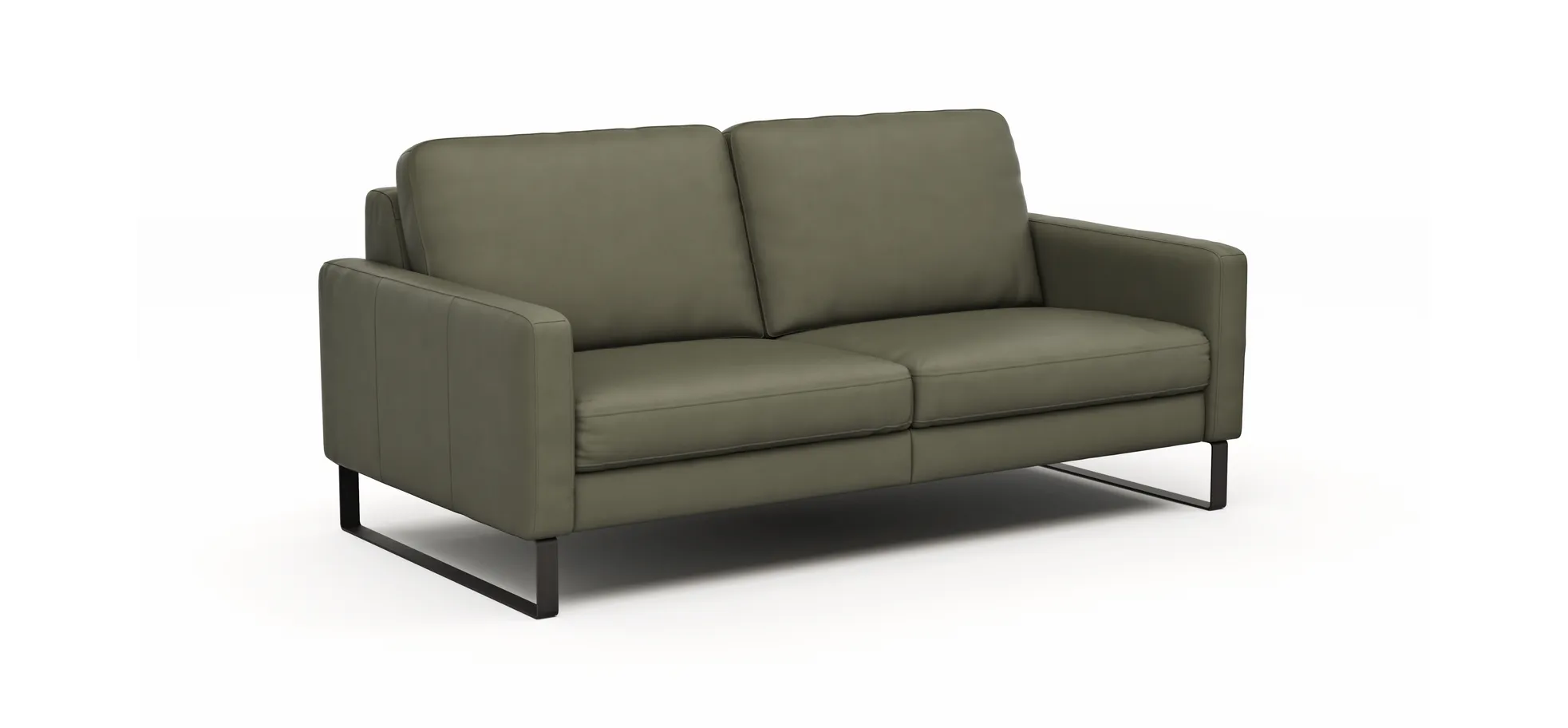 Sofa Enna - 3-Sitzer, Armlehne A, Leder, Olive, Kufe, Schwarz