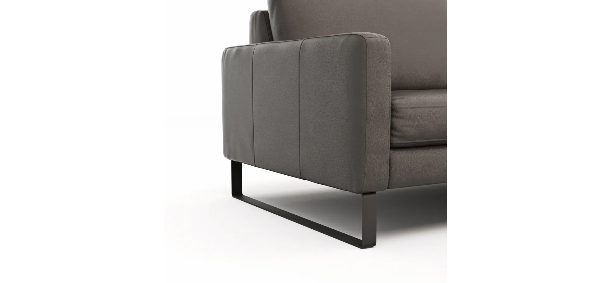 Sofa Enna - 3,5-Sitzer, Armlehne A, Leder, Schwarz, Kufe, Schwarz