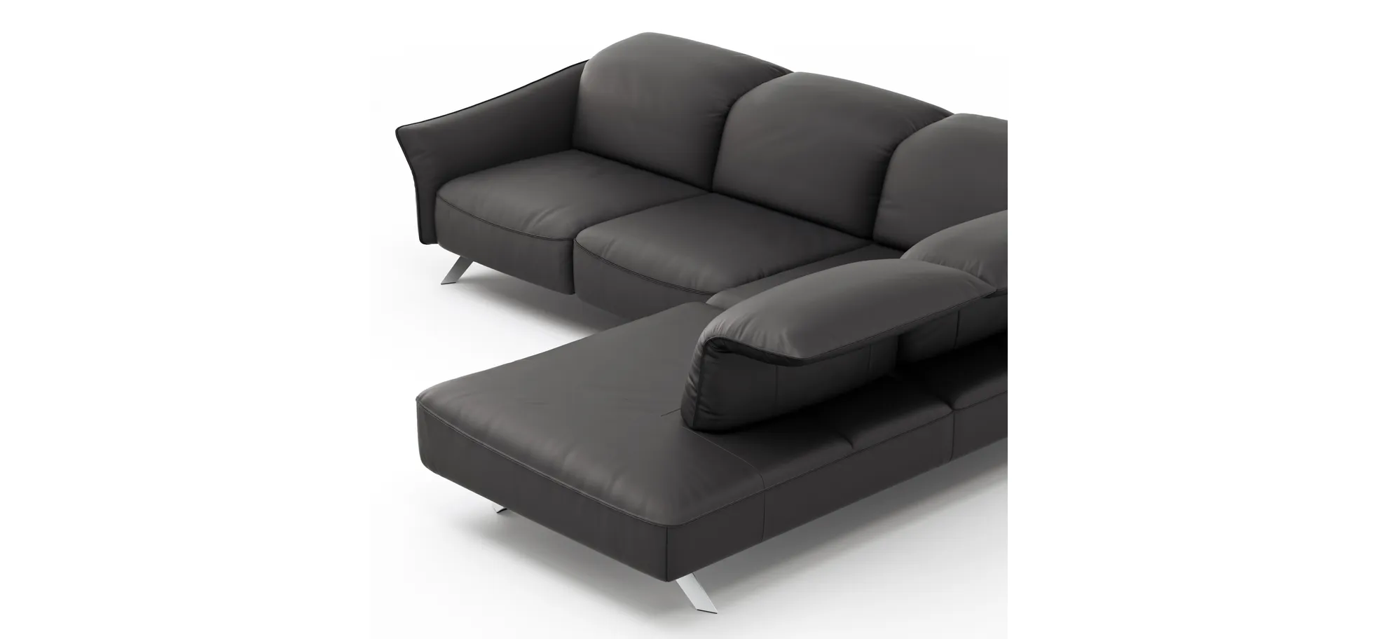 Ecksofa Bormio - 2,5-Sitzer und Ecke rechts, Kopfteilverstellung, Leder, Schwarz