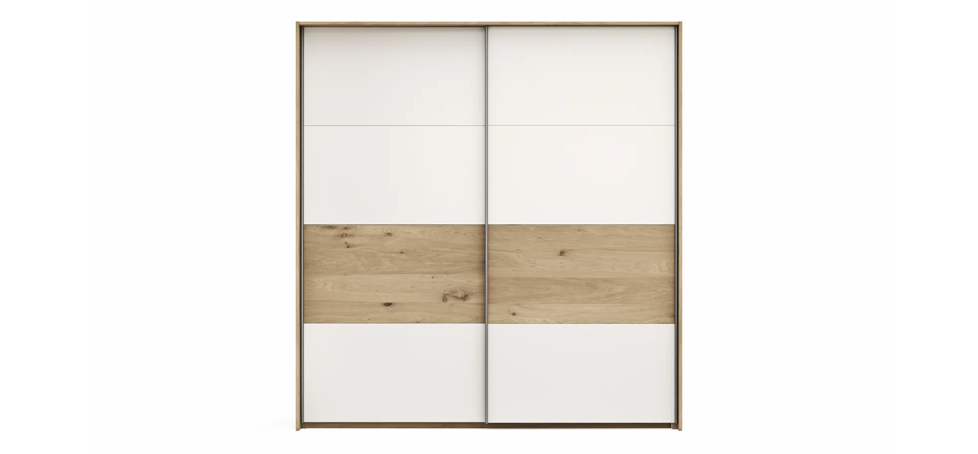Schwebetürenschrank Viana - B ca. 188 cm, Furnier, Balkeneiche, Weiß