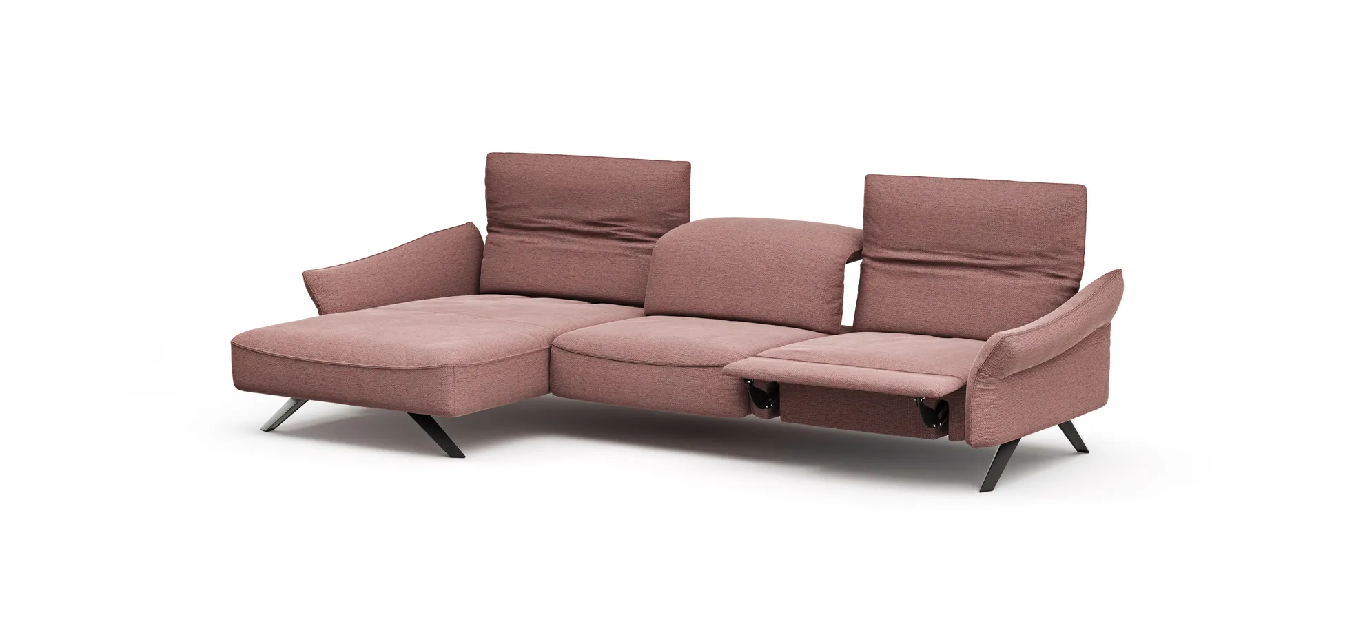 Ecksofa Bormio - Longchair links und 3-Sitzer inklusive Relaxfunktion (motorisch), Stoff, Pfirsich
