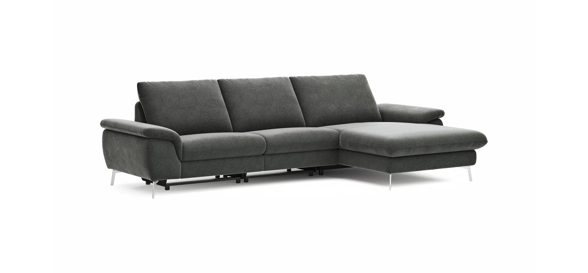 Ecksofa Gotera - 1,5-Sitzer med. + 1,5-Sitzer med. mit Longchair rechts inkl. Rückenlehne verstellbar, Stoff, Anthrazit