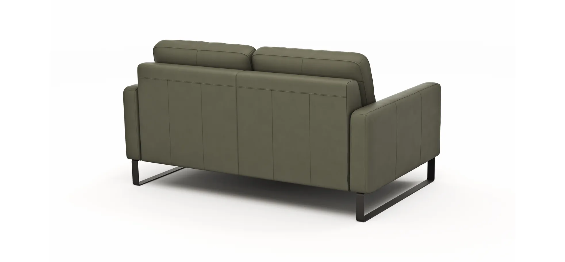 Sofa Enna - 2,5-Sitzer, Armlehne A, Leder, Olive, Kufe, Schwarz