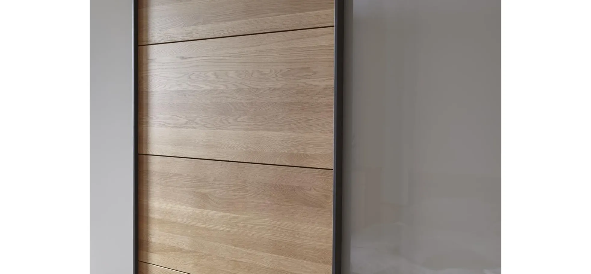 Schwebetürenschrank Lenoso -  B. ca. 260 cm, Eiche massiv, Glas, Champagner