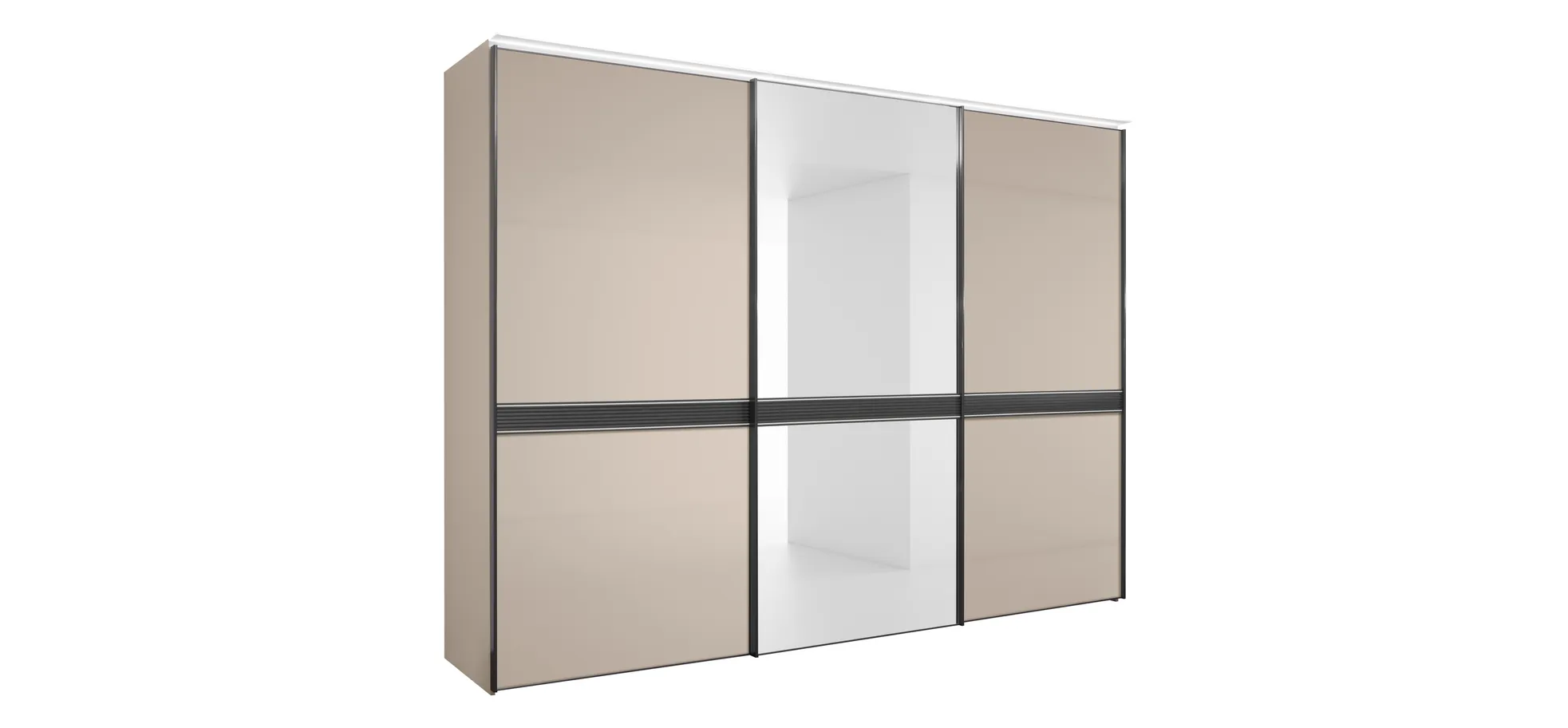 Schwebetürenschrank 3-türig EM Armadio - mit Beleuchtung,  B. ca. 298 cm, Dekor sand, Sandglas, Spiegel
