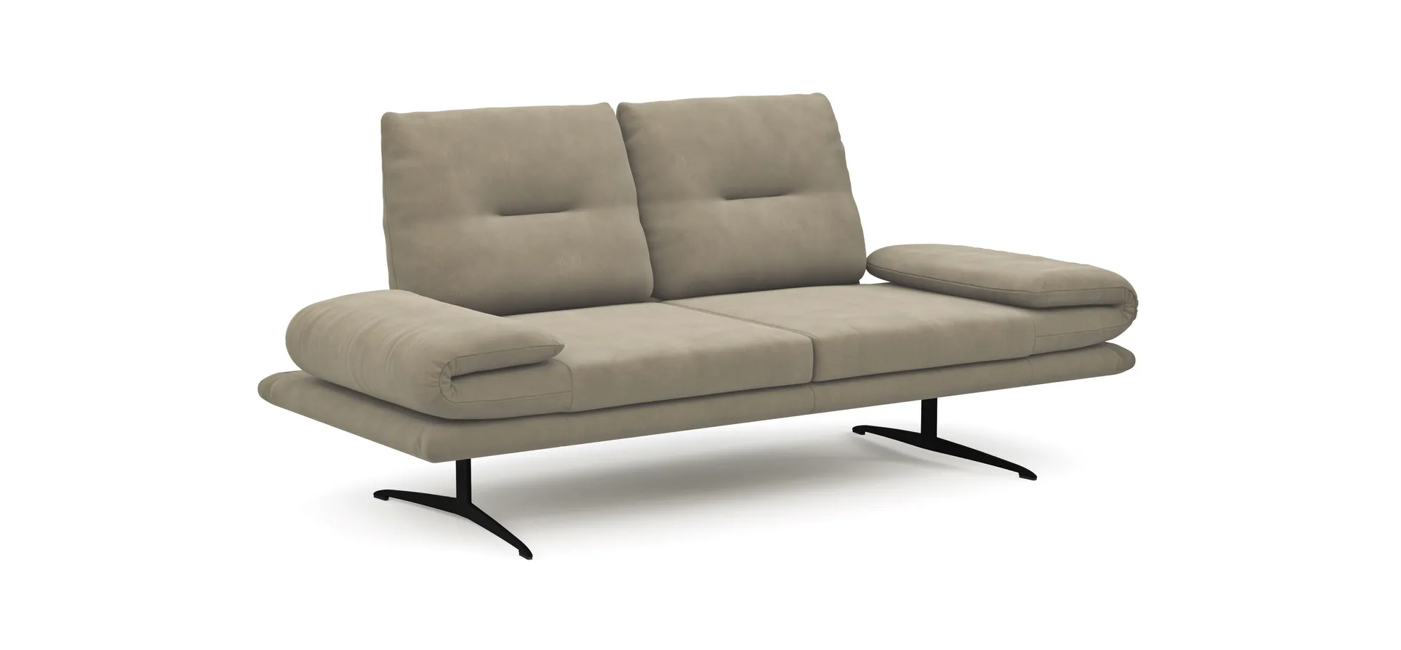 Sofa Lucero - 2,5-Sitzer inkl. Drehsitze und Armlehne/Rückenlehne und Sitztiefe verstellbar, Leder, Taupe 