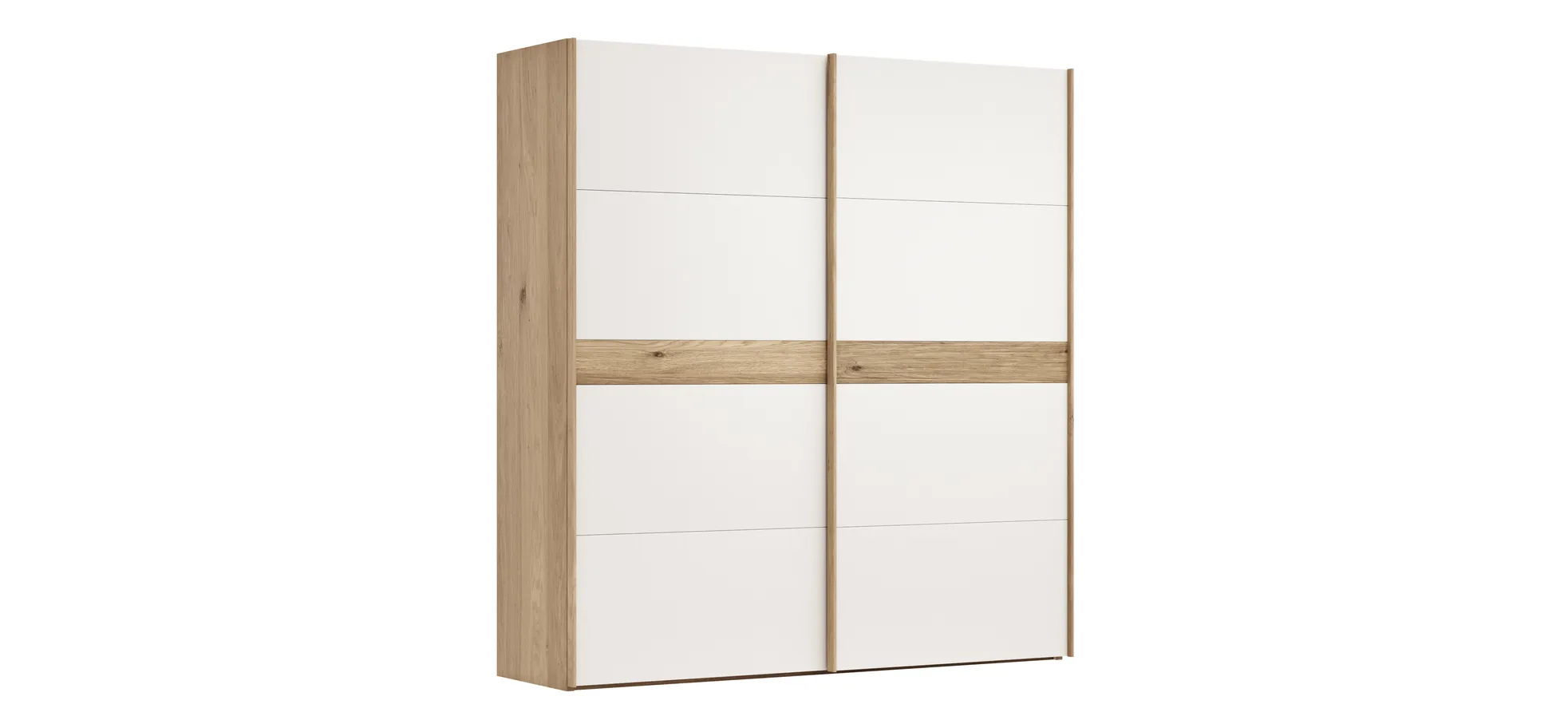 Schwebetürenschrank Viana - B ca. 212 cm, Lack, Weiß, Riffholz, Balkeneiche 120135