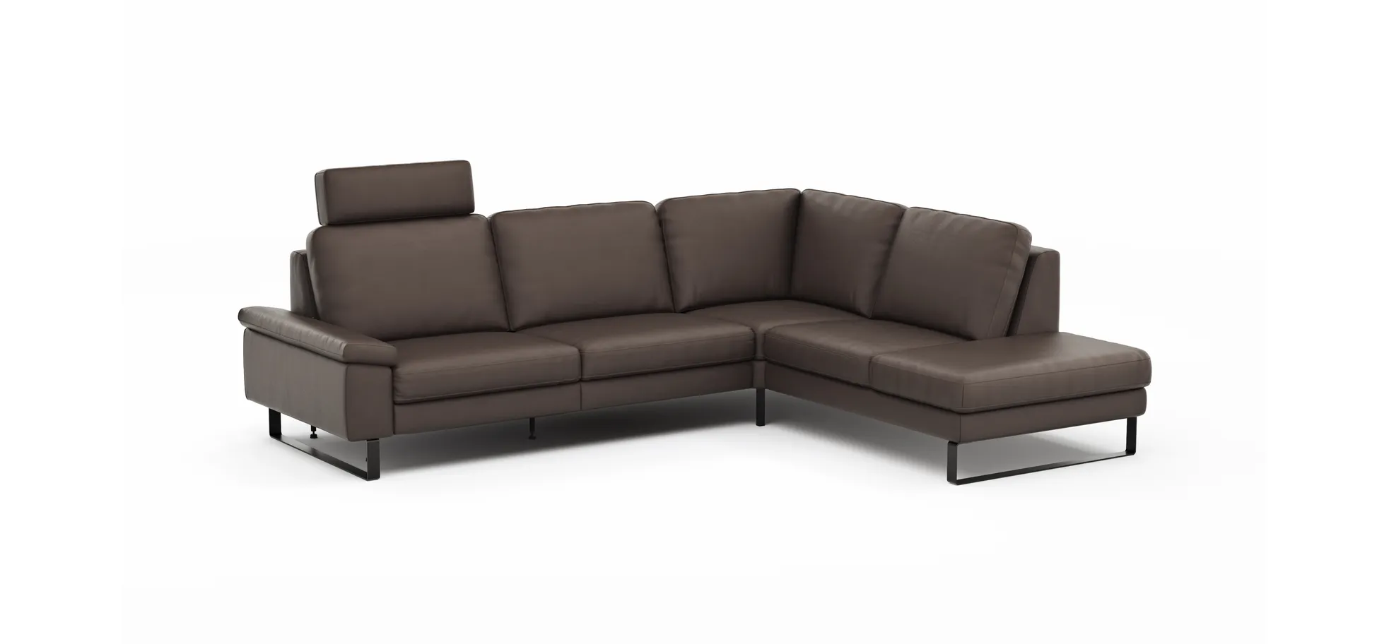 Ecksofa Enna - 3-Sitzer mit Ecke rechts inkl. motorischer Relaxfunktion, Leder, Mocca
