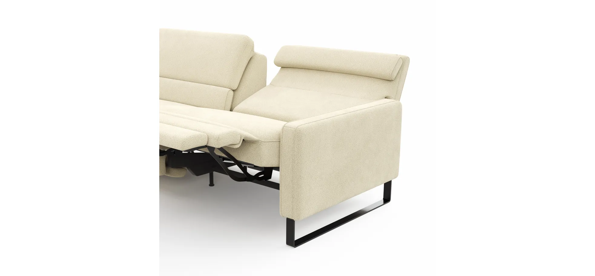 Ecksofa Valera - Longchair mit 3-Sitzer rechts inkl. Rückenlehne verstellbar und Relaxfunktion motorisch, Stoff, Natur