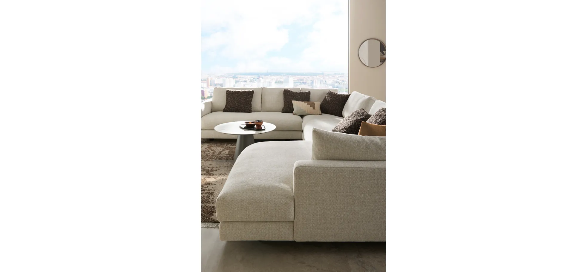 Ecksofa Cuneo Select - Ecke links, 2-Sitzer, Longchair rechts, Stoff, Offwhite