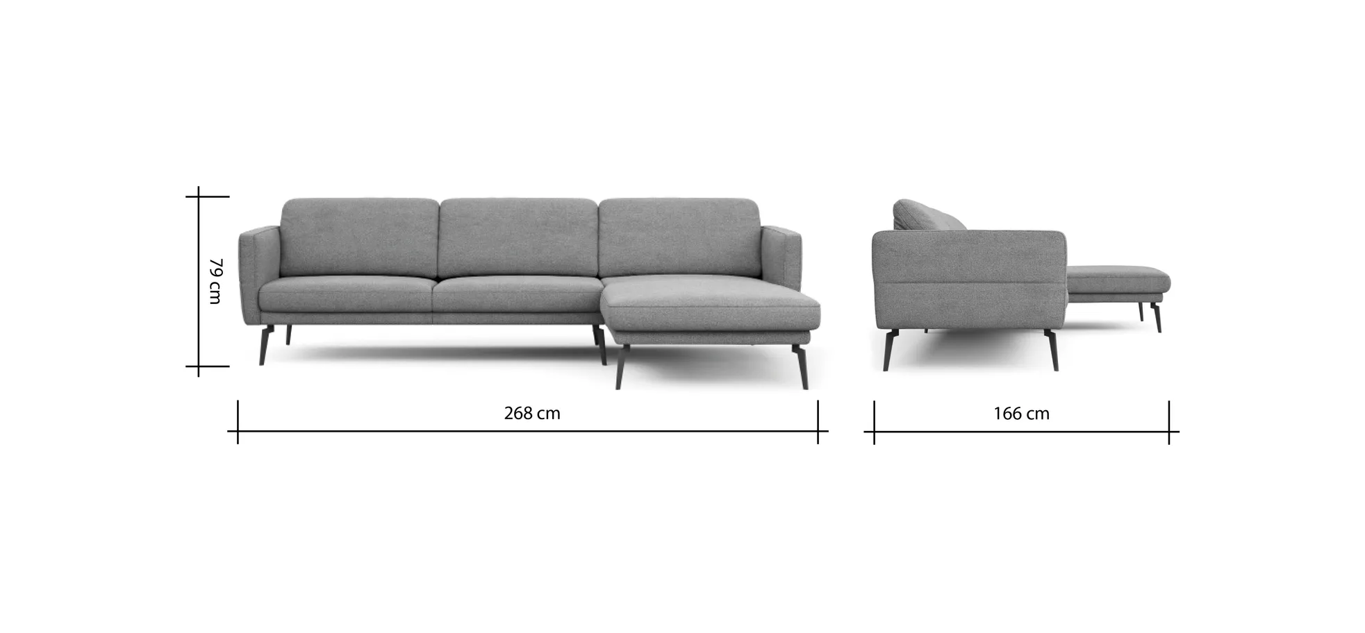 Ecksofa Estrela - 2,5-Sitzer mit Longchair rechts inkl. Rücken-/Armlehnen- und Sitztiefenverstellung, Stoff, Grau
