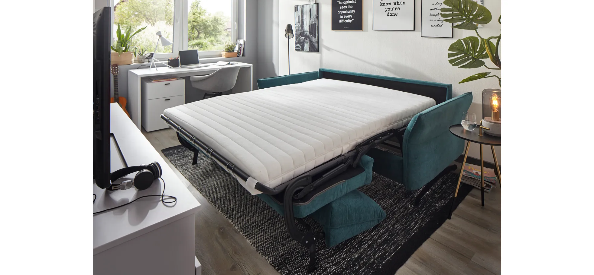Sofa Melida - 2,5-Sitzer inkl. Schlaffunktion, Stoff, Smaragd