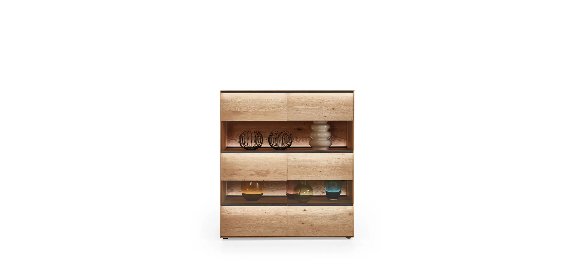 Highboard - mit Beleuchtung, Kerneiche Natur massiv