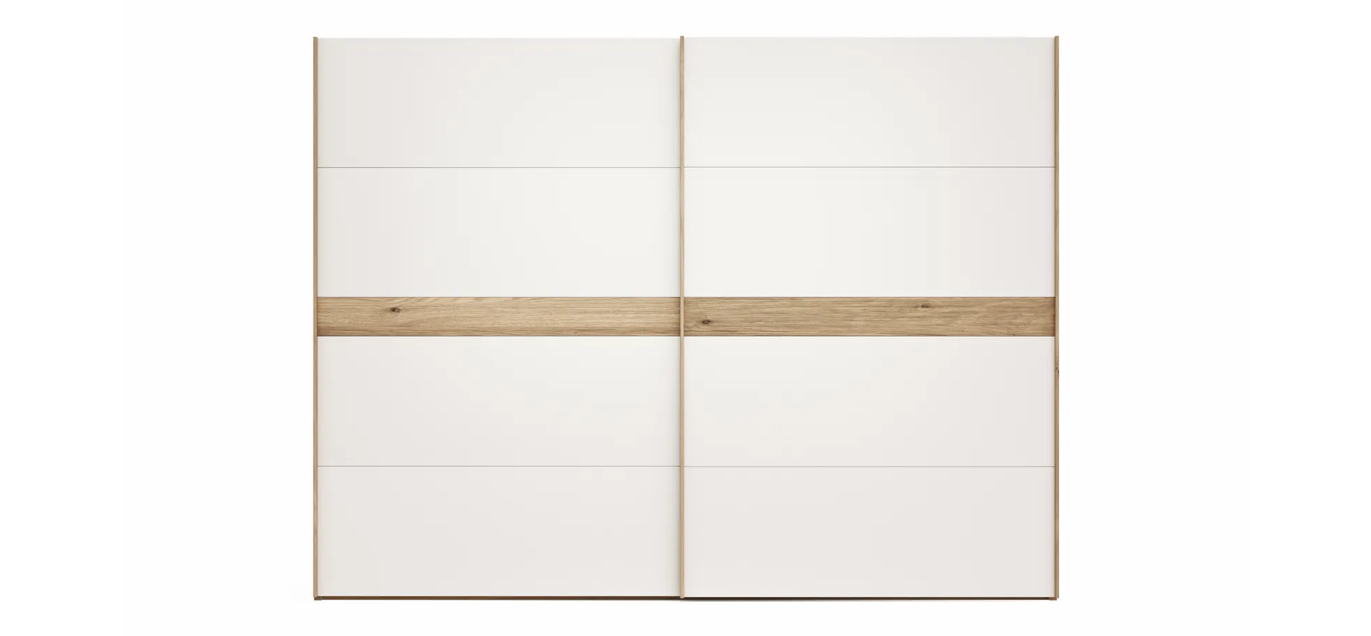 Schwebetürenschrank Viana - B ca. 301 cm, Lack, Weiß, Riffholz, Balkeneiche