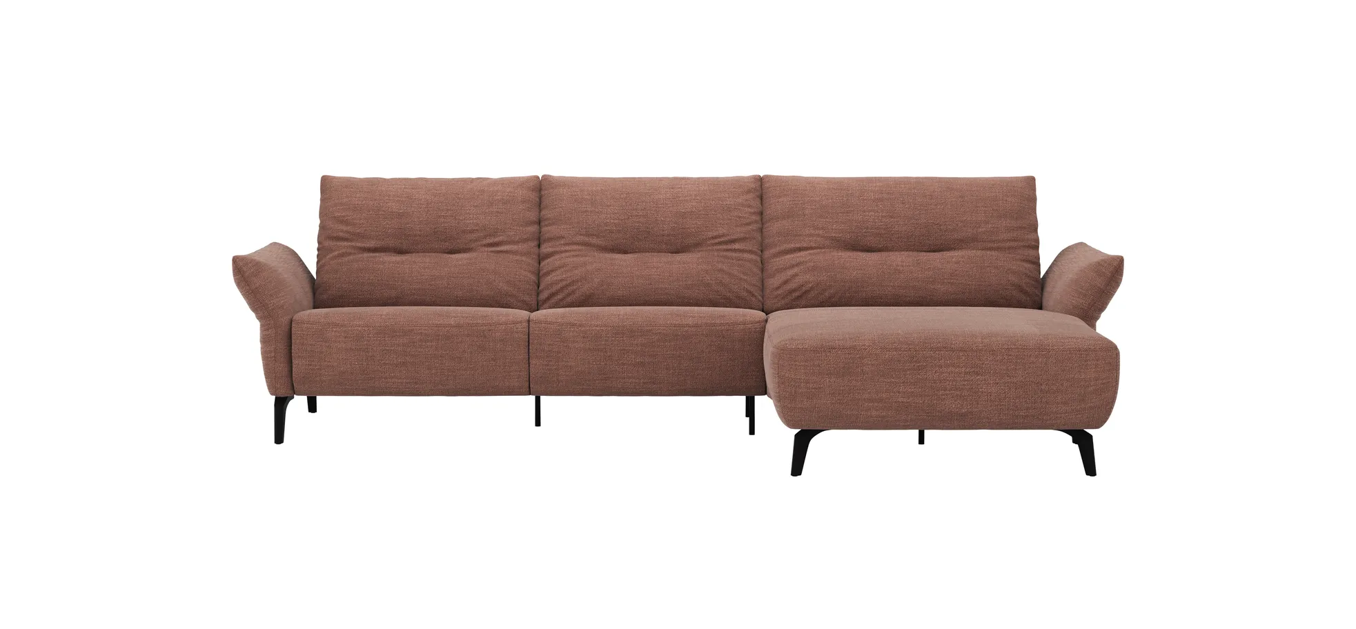 Ecksofa Bahia - 2,5-Sitzer mit Longchair rechts inkl. Armlehne verstellbar, Stoff, Kupfer 108469