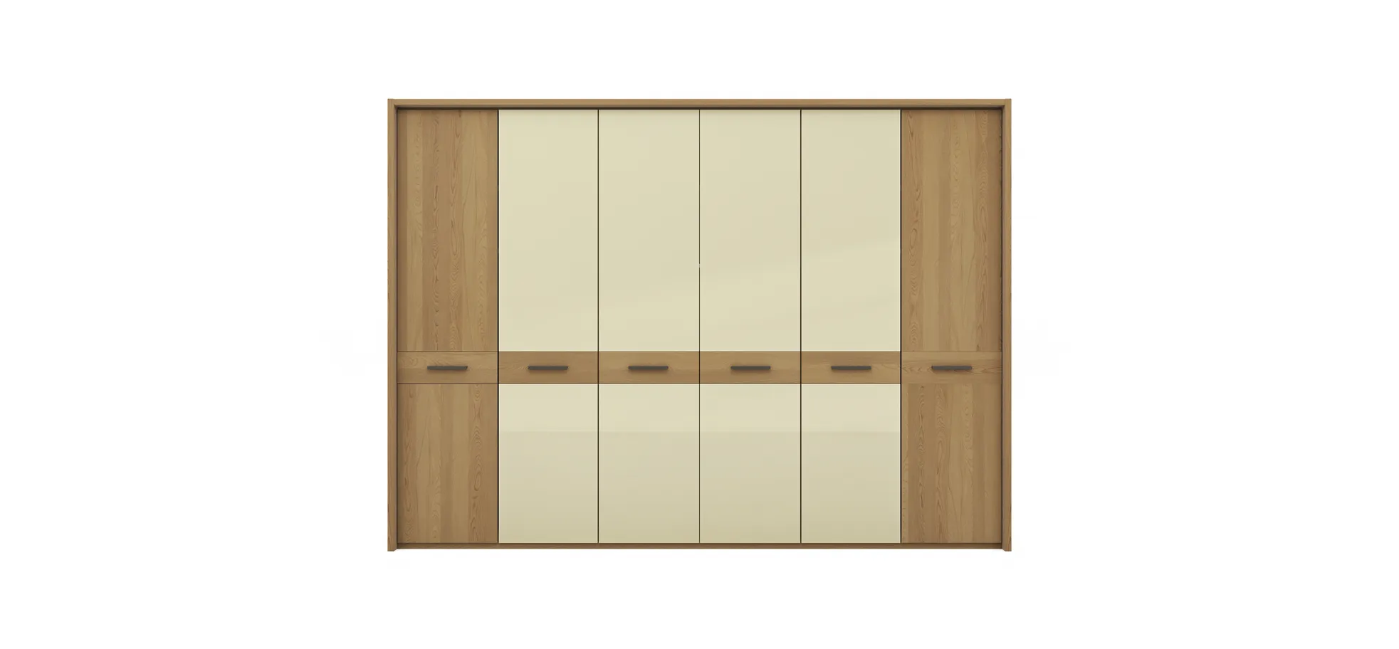 Drehtürenschrank Lenoso - B. ca. 306 cm, Eiche massiv, Glas, Champagner