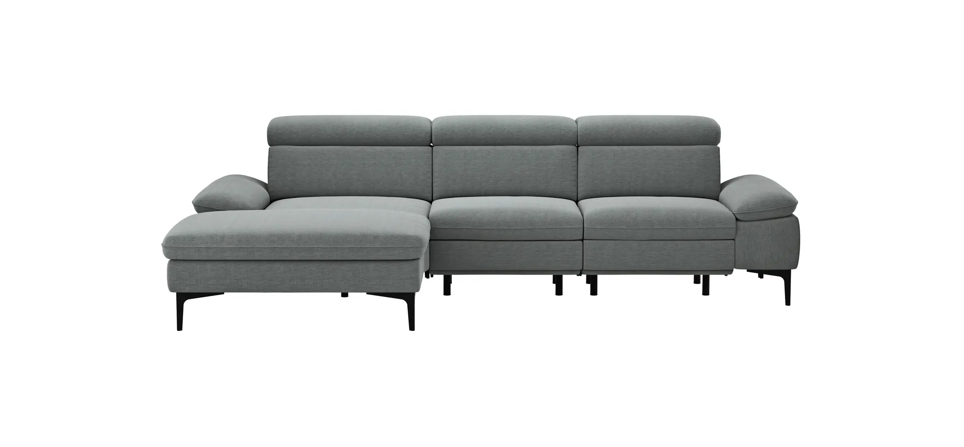 Ecksofa Felipa - Longchair links mit 2,5-Sitzer inkl. Armlehne verstellbar und Rückenlehne/Sitztiefe verstellbar (motorisch), Stoff, Grau 105055