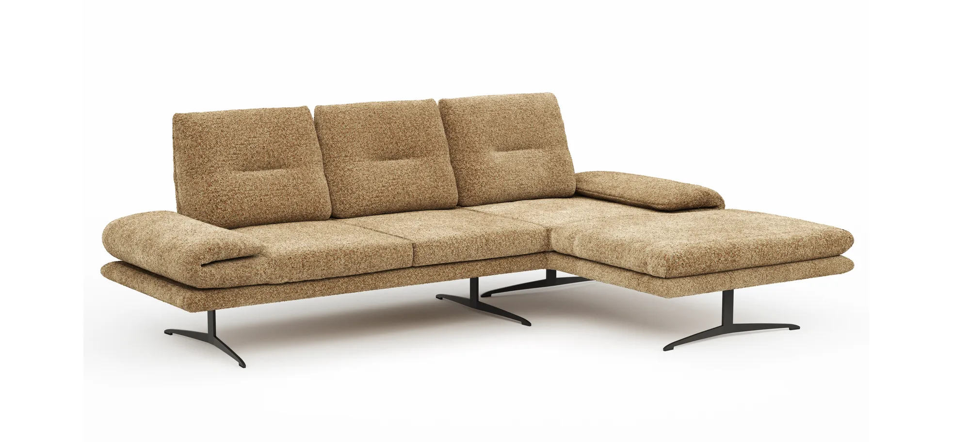 Ecksofa Lucero 2.0 - 2-Sitzer mit Longchair rechts inkl. Rückenlehne verstellbar, Stoff, Cognac