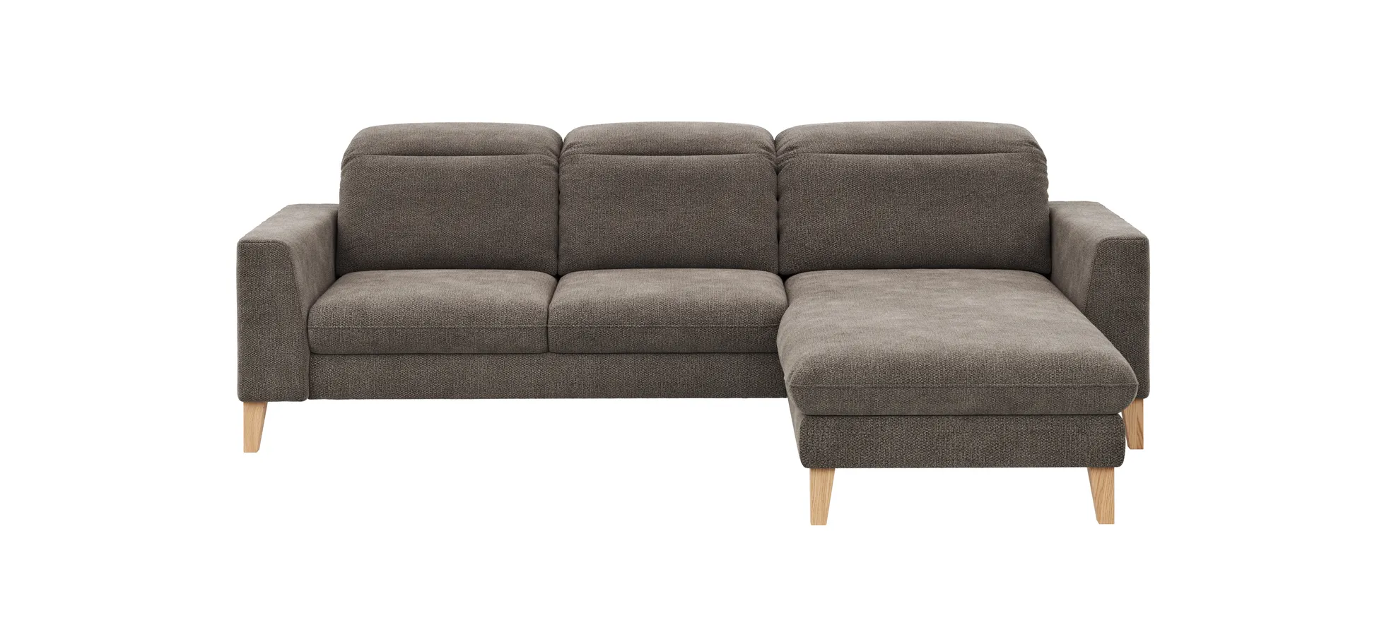 Ecksofa Alegria Plus - 2,5-Sitzer mit Longchair rechts inkl. Kopfteil verstellbar, Stoff, Nougat 135897