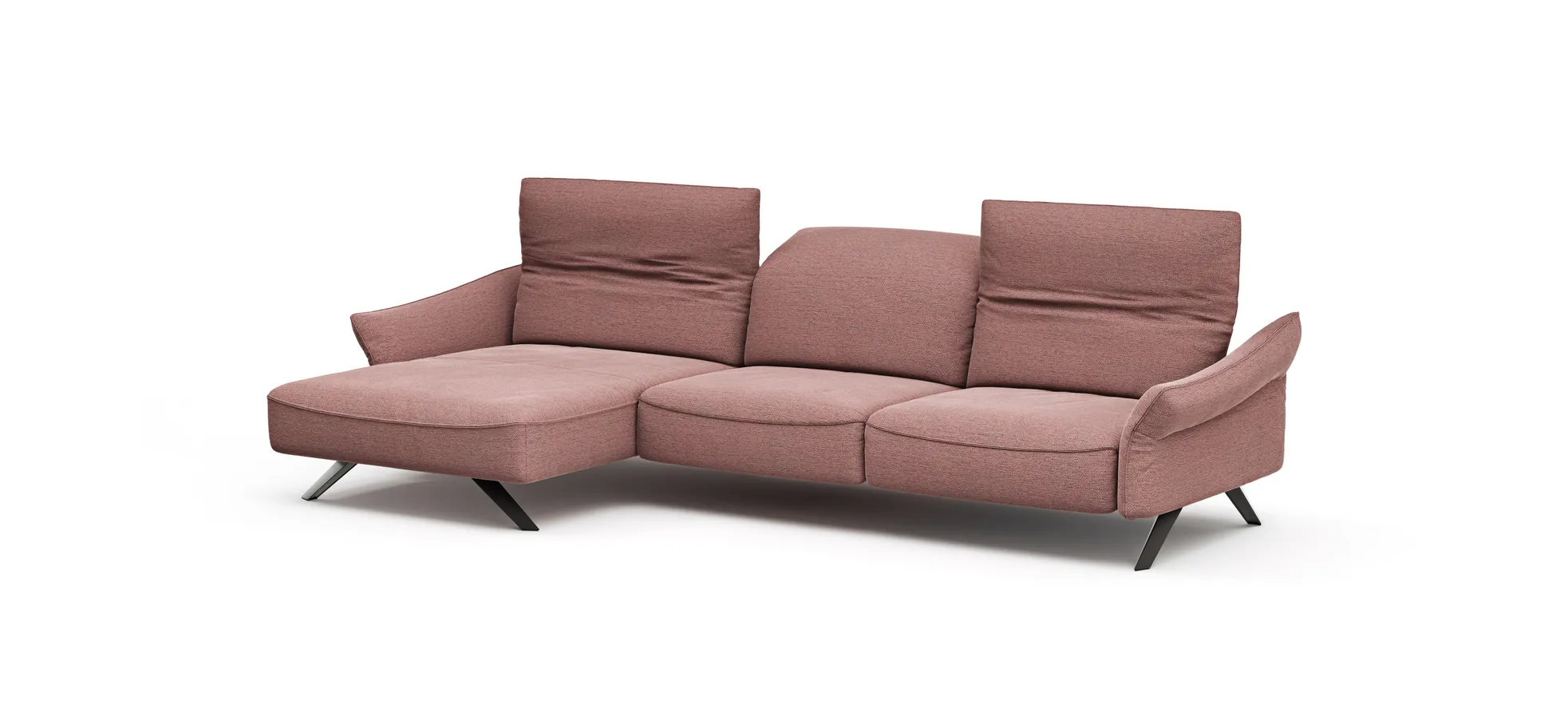 Ecksofa Bormio - Longchair links mit 3-Sitzer, Kopfteilverstellung, Stoff, Pfirsich