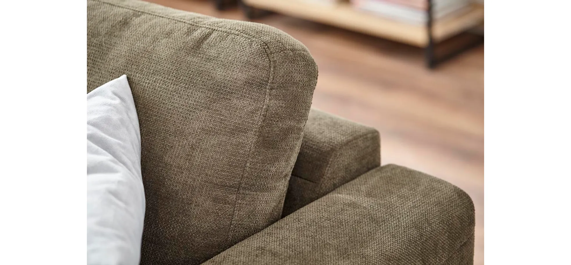 Ecksofa Oviedo - Longchair links mit 1,5-Sitzer, Stoff, Braungrün