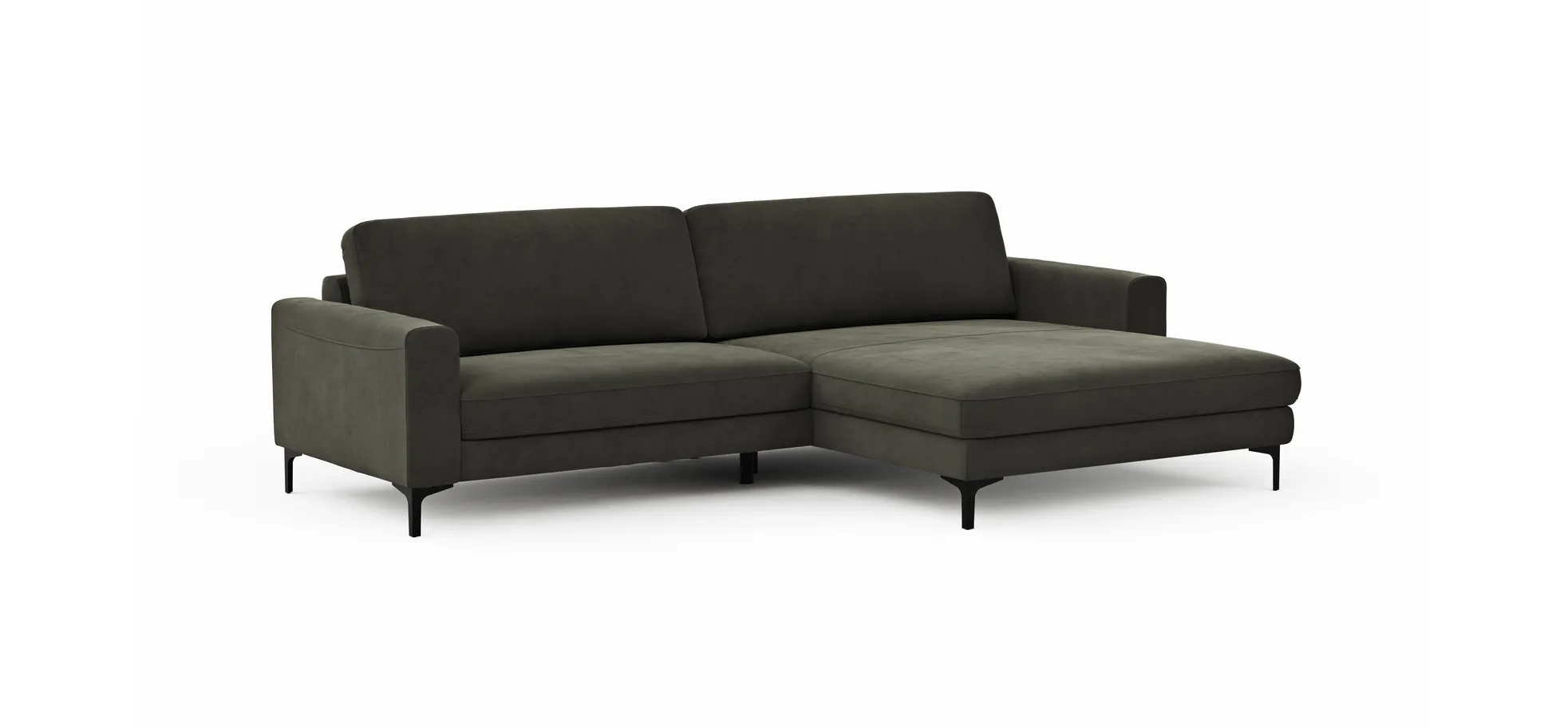 Ecksofa Oviedo - 1,5-Sitzer mit Longchair rechts inkl. Relaxfunktion (motorisch), Stoff, Braungrün