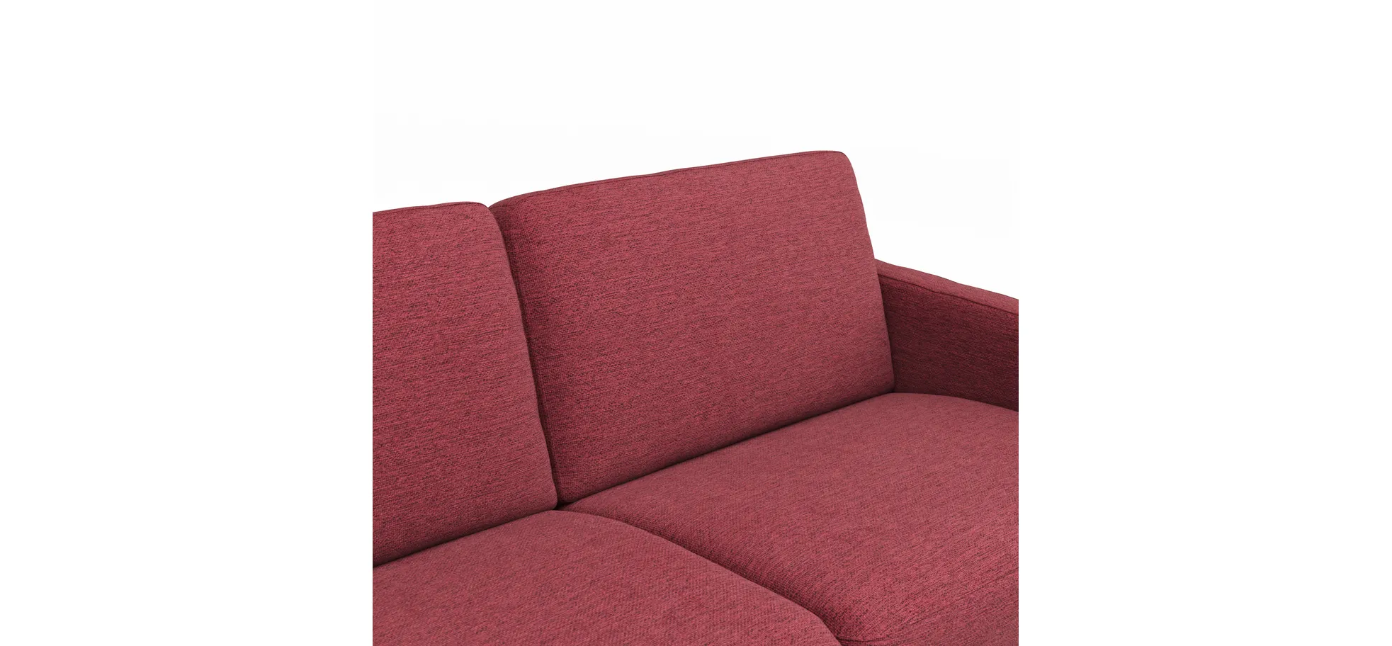 Ecksofa Nuoro - Longchair links mit 2-Sitzer inkl. Schlaffunktion und Bettkasten, Stoff, Rubin