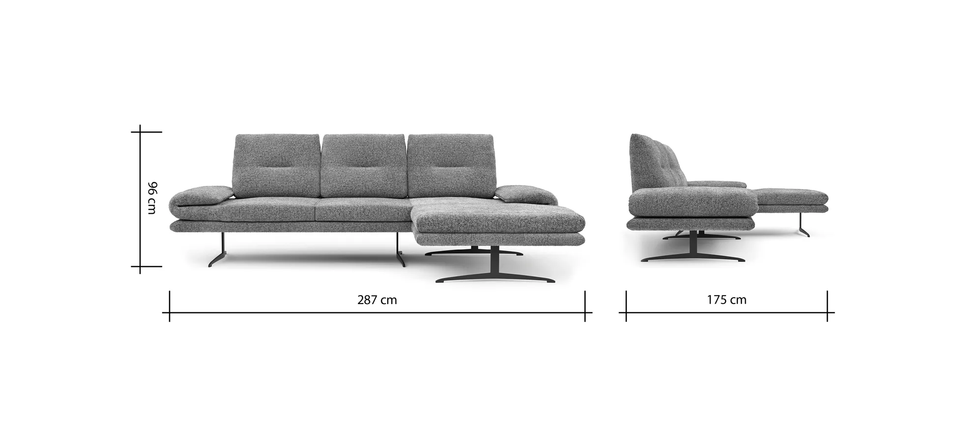 Ecksofa Lucero 2.0 - 2-Sitzer mit Longchair rechts inkl. Rückenlehne verstellbar, Stoff, Cognac