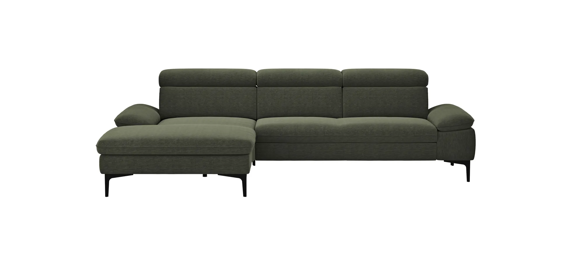 Ecksofa Felipa - Longchair links mit 2,5-Sitzer inkl. Kopfteil verstellbar, Stoff, Dunkelgrün 105088