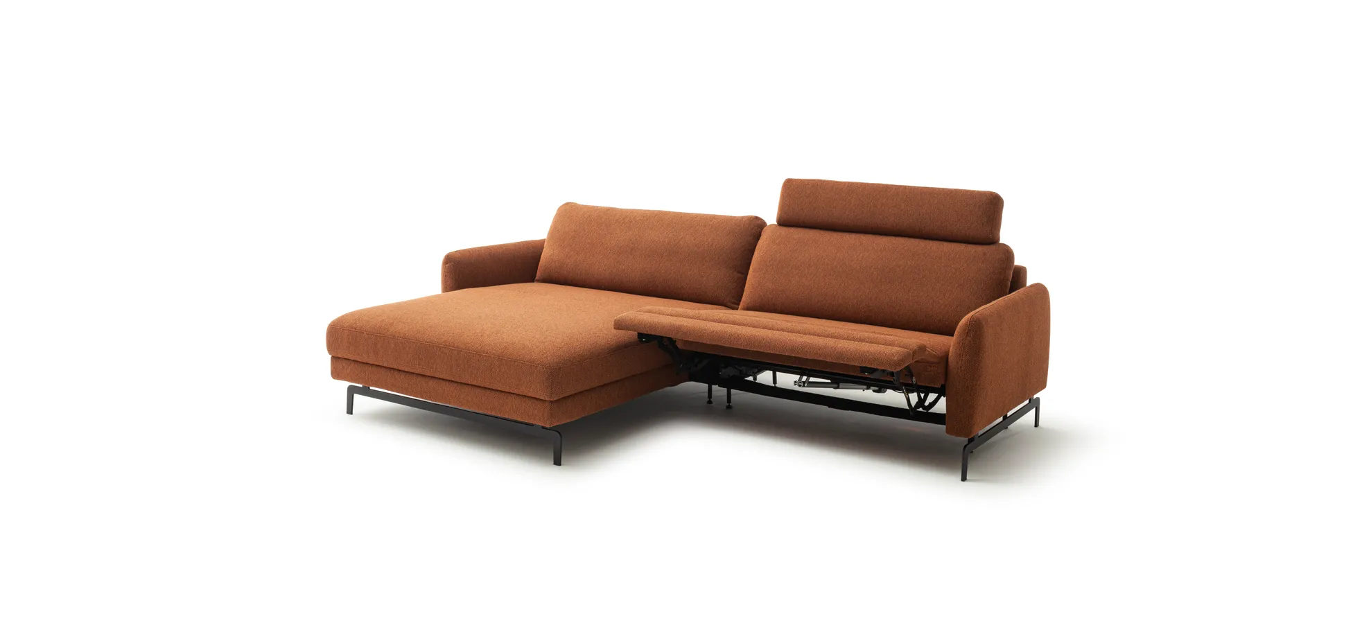 Ecksofa Enna - Longchair Links mit 1,75-Sitzer, inkl. motorischer Relaxfunktion, Stoff, Terracotta